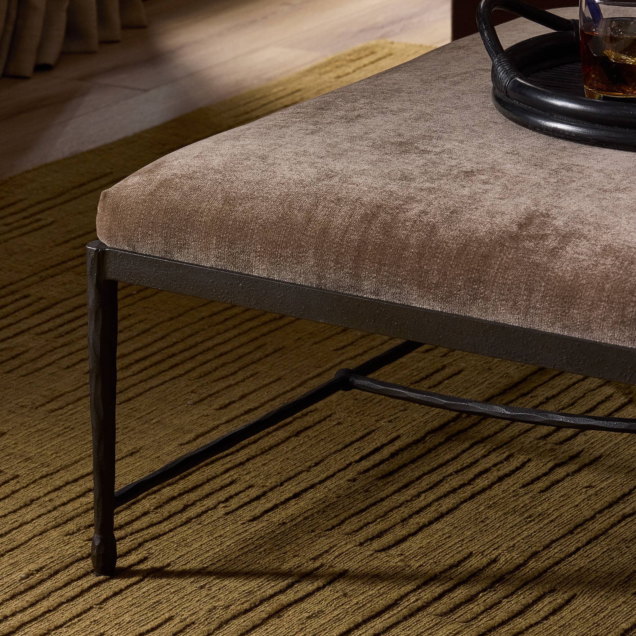 Four Hands Jade Cocktail Ottoman — Altair Mushroom-Textured Bronze-Hammered Bronze