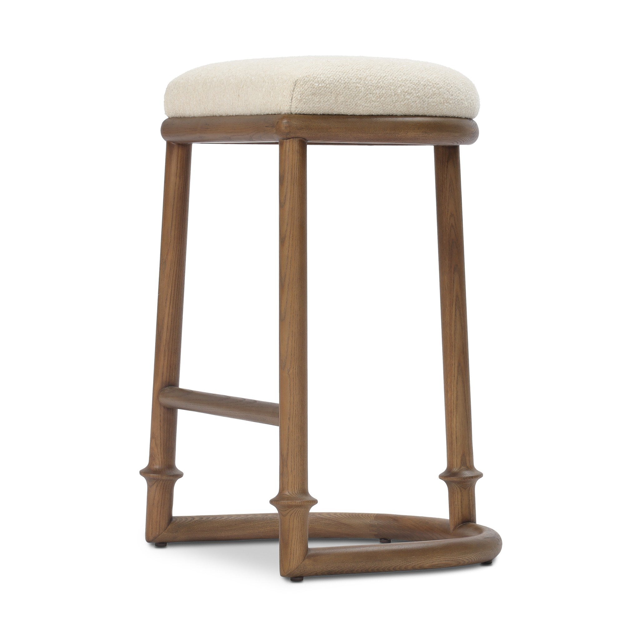Four Hands Royce Backless Stool — Charter Oatmeal-Antique Walnut-Counter