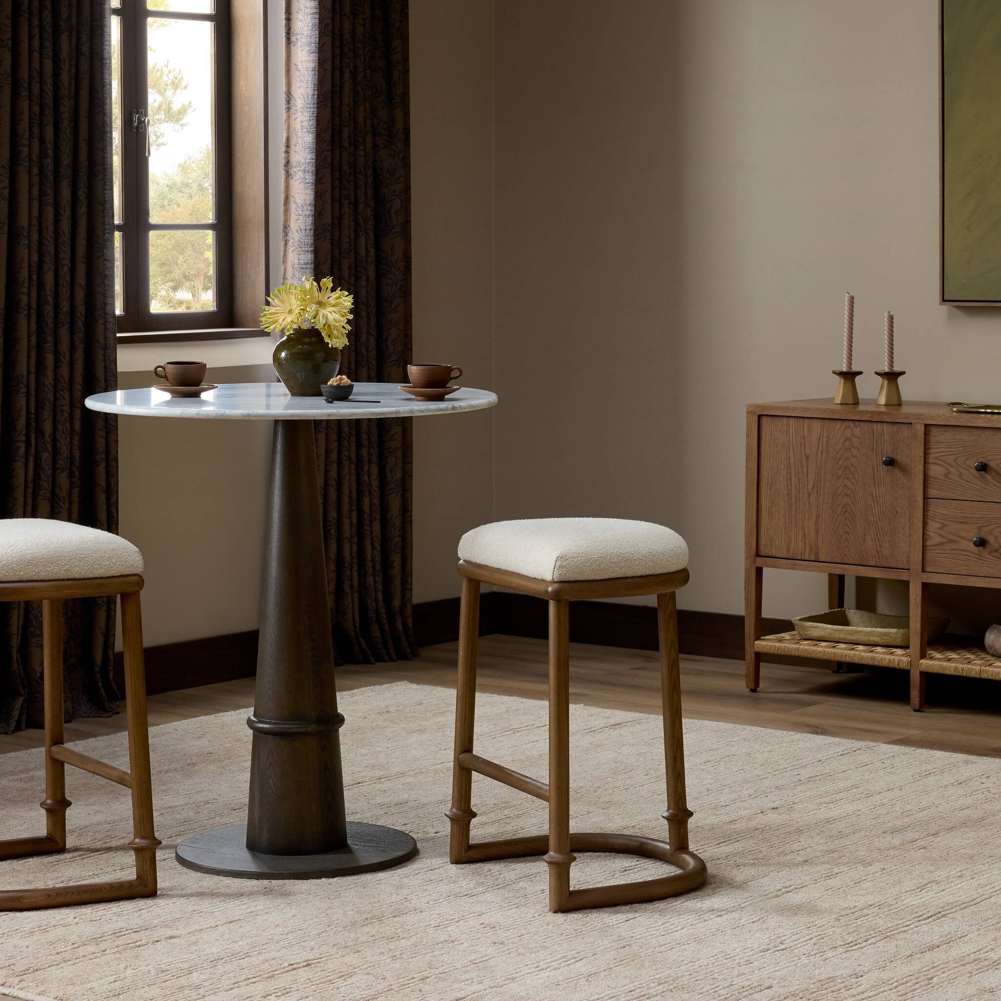 Four Hands Royce Backless Stool — Charter Oatmeal-Antique Walnut-Counter