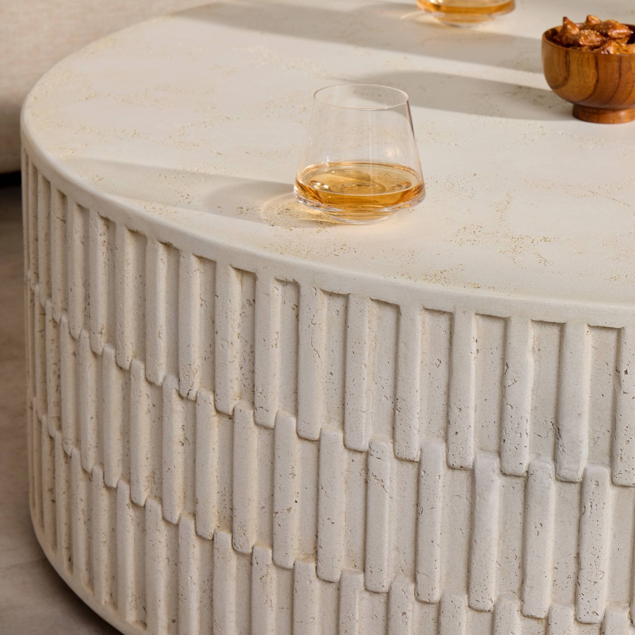 Four Hands Callisto Outdoor Coffee Table — Aged White Concrete