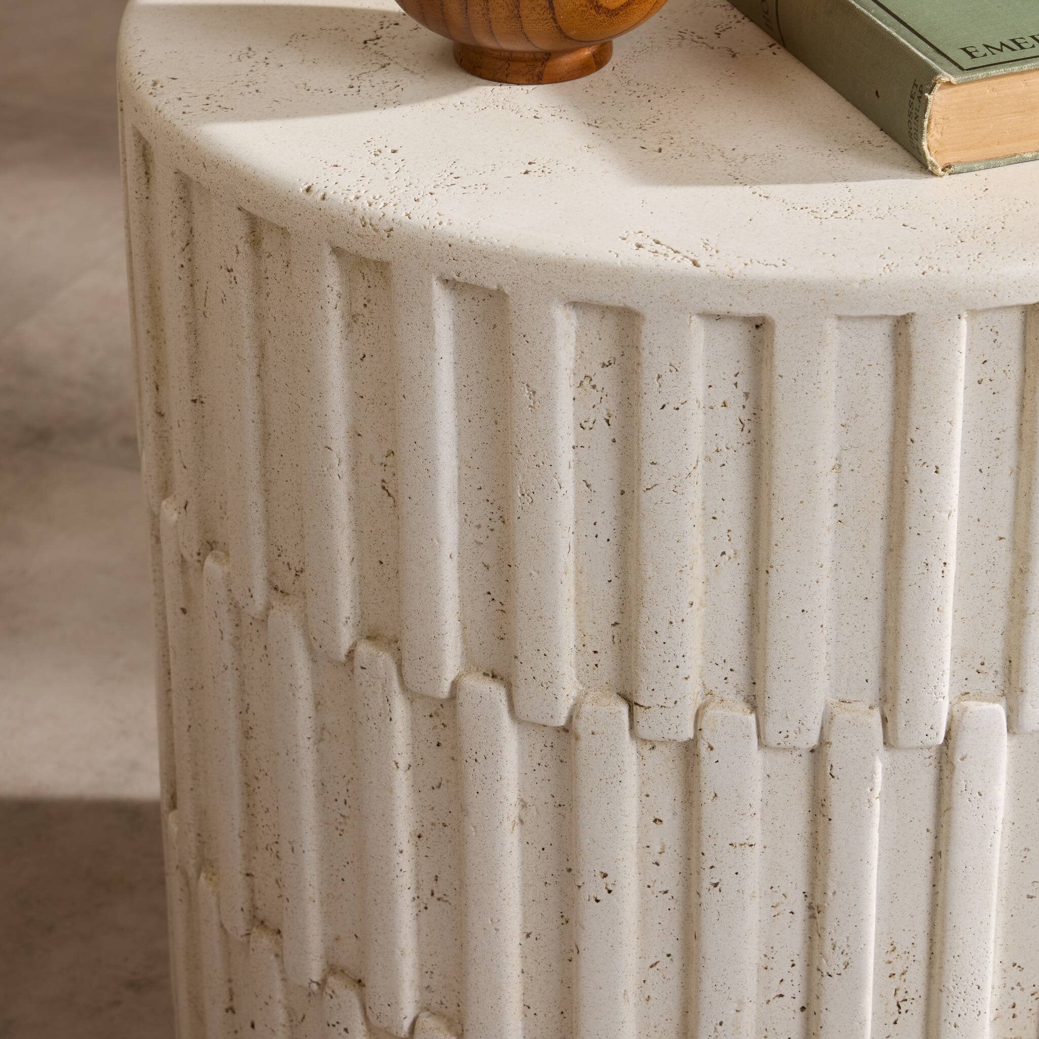 Four Hands Callisto Outdoor End Table — Aged White Concrete