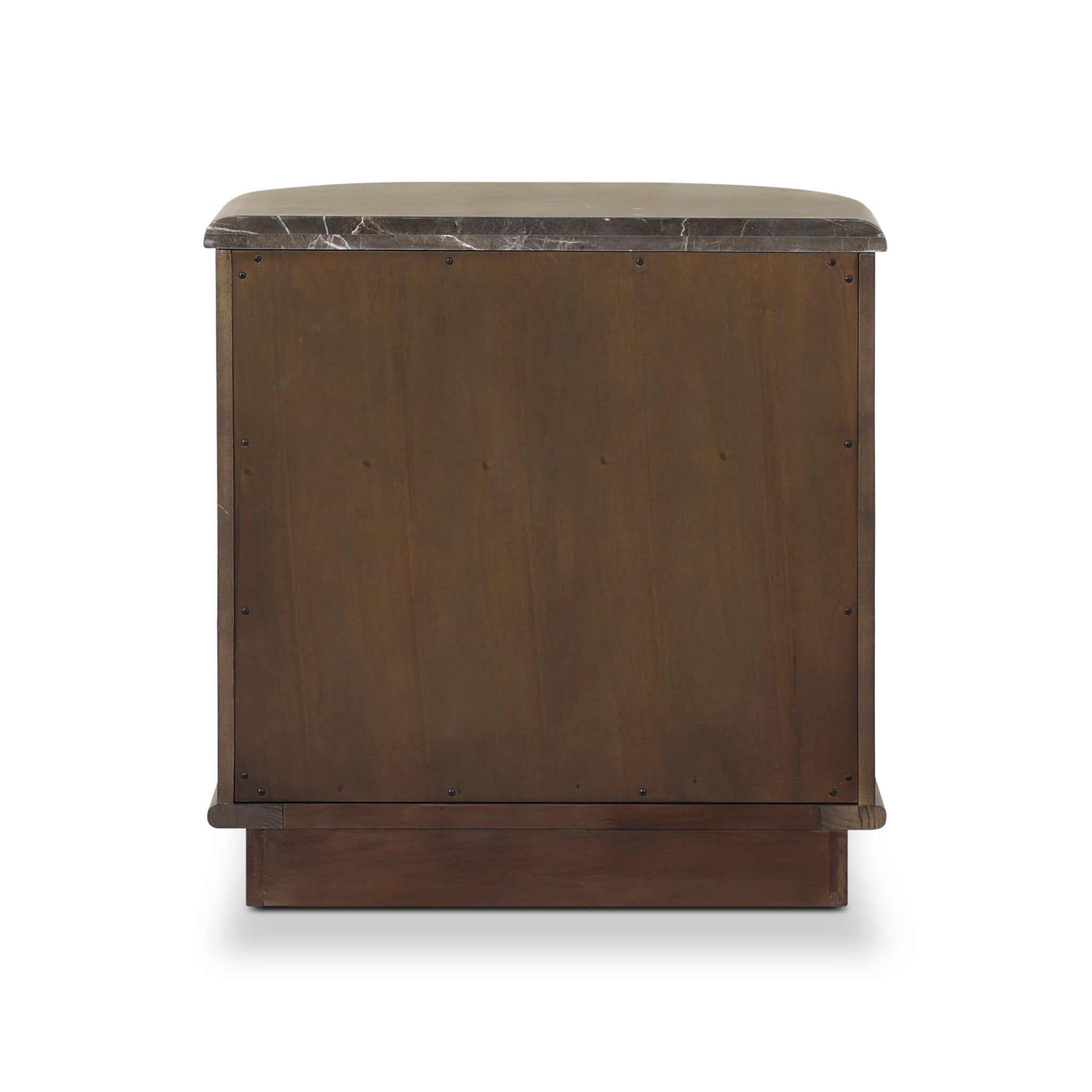 Four Hands Tovae Nightstand — Honed Coffee Marble-Stained Saddle Brown Sungkai-Aged Brass