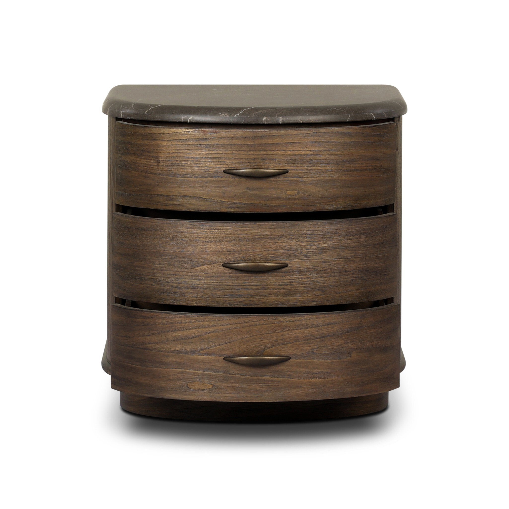 Four Hands Tovae Nightstand — Honed Coffee Marble-Stained Saddle Brown Sungkai-Aged Brass