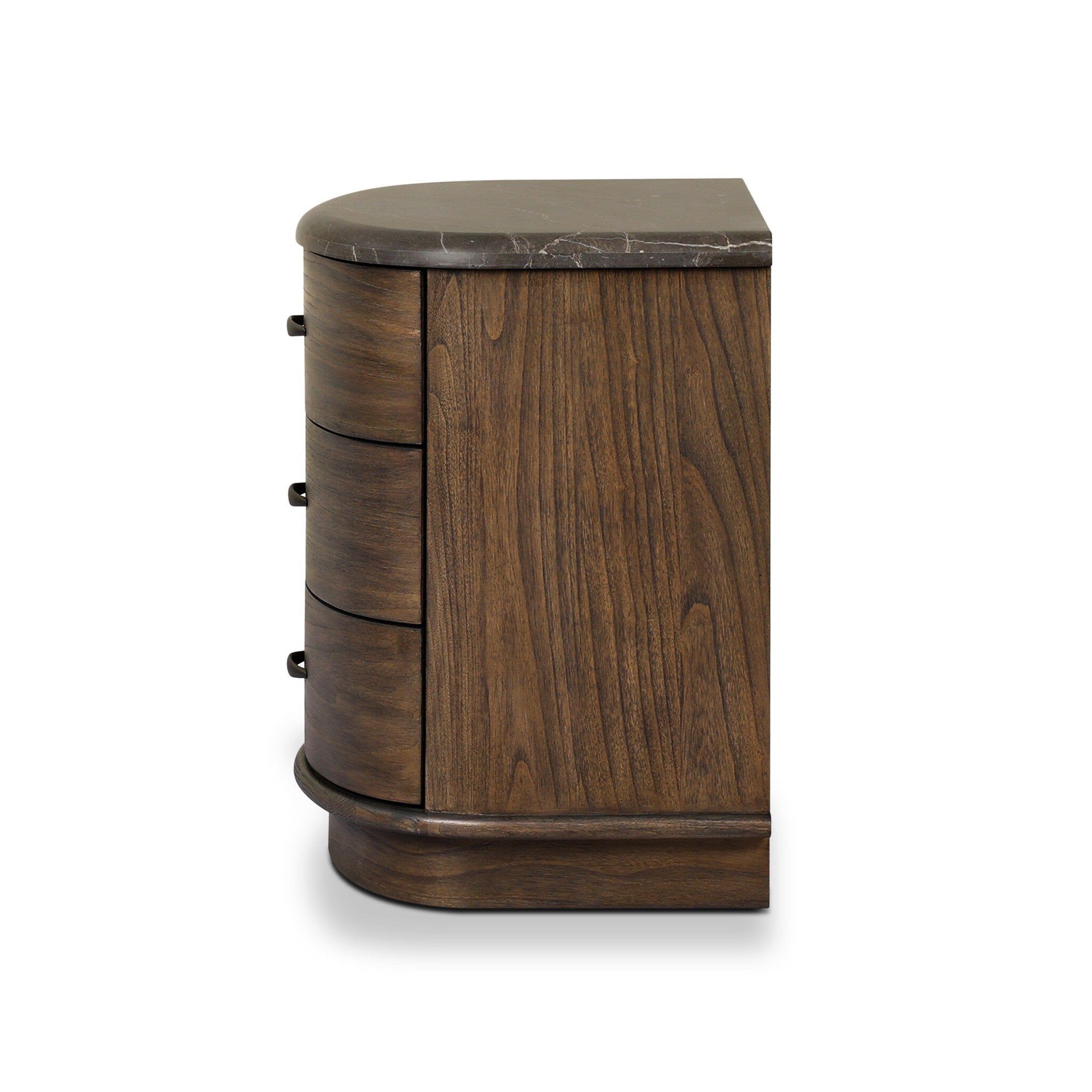 Four Hands Tovae Nightstand — Honed Coffee Marble-Stained Saddle Brown Sungkai-Aged Brass