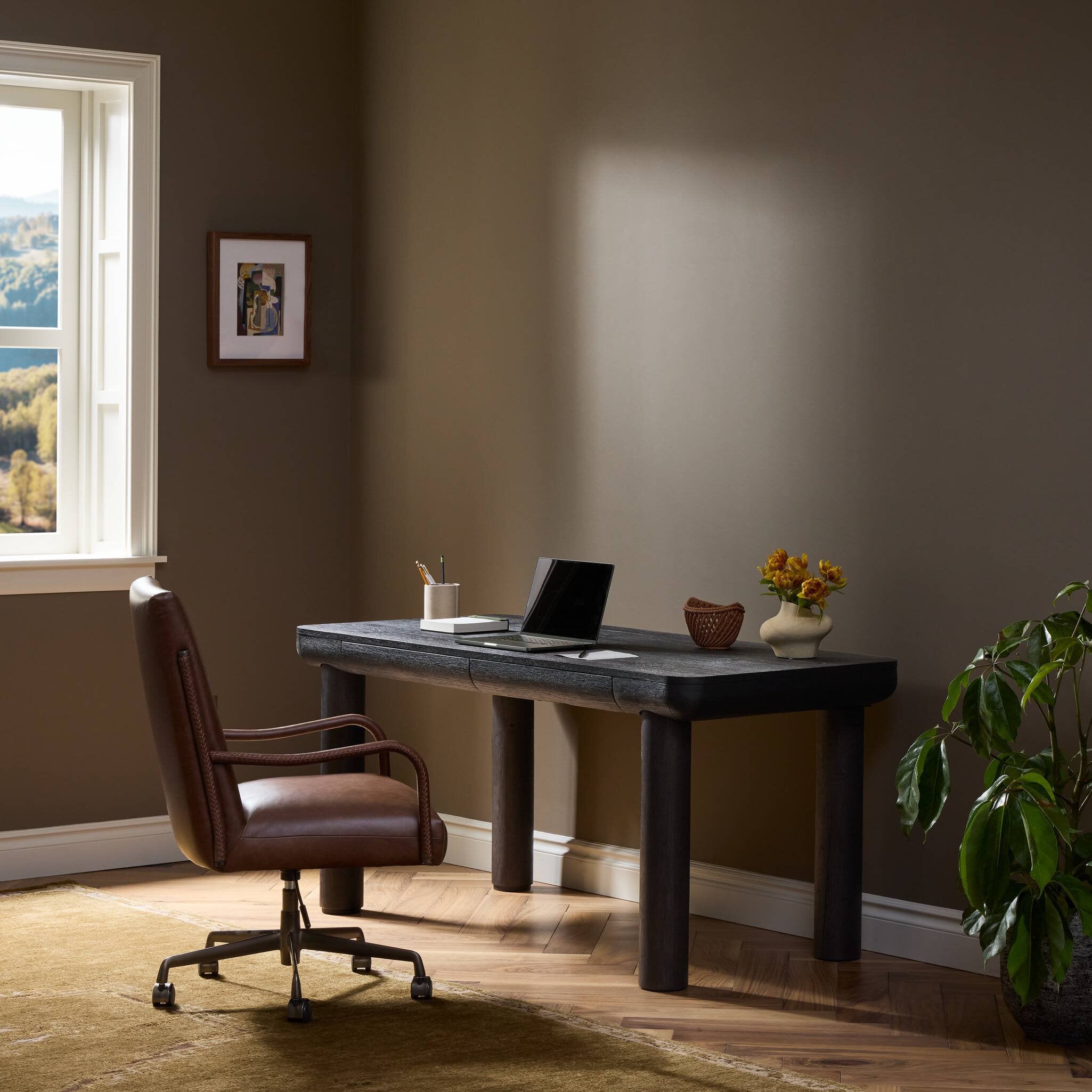 Four Hands Taylor Standing Desk — Worn Black Oak-Worn Black Oak Veneer