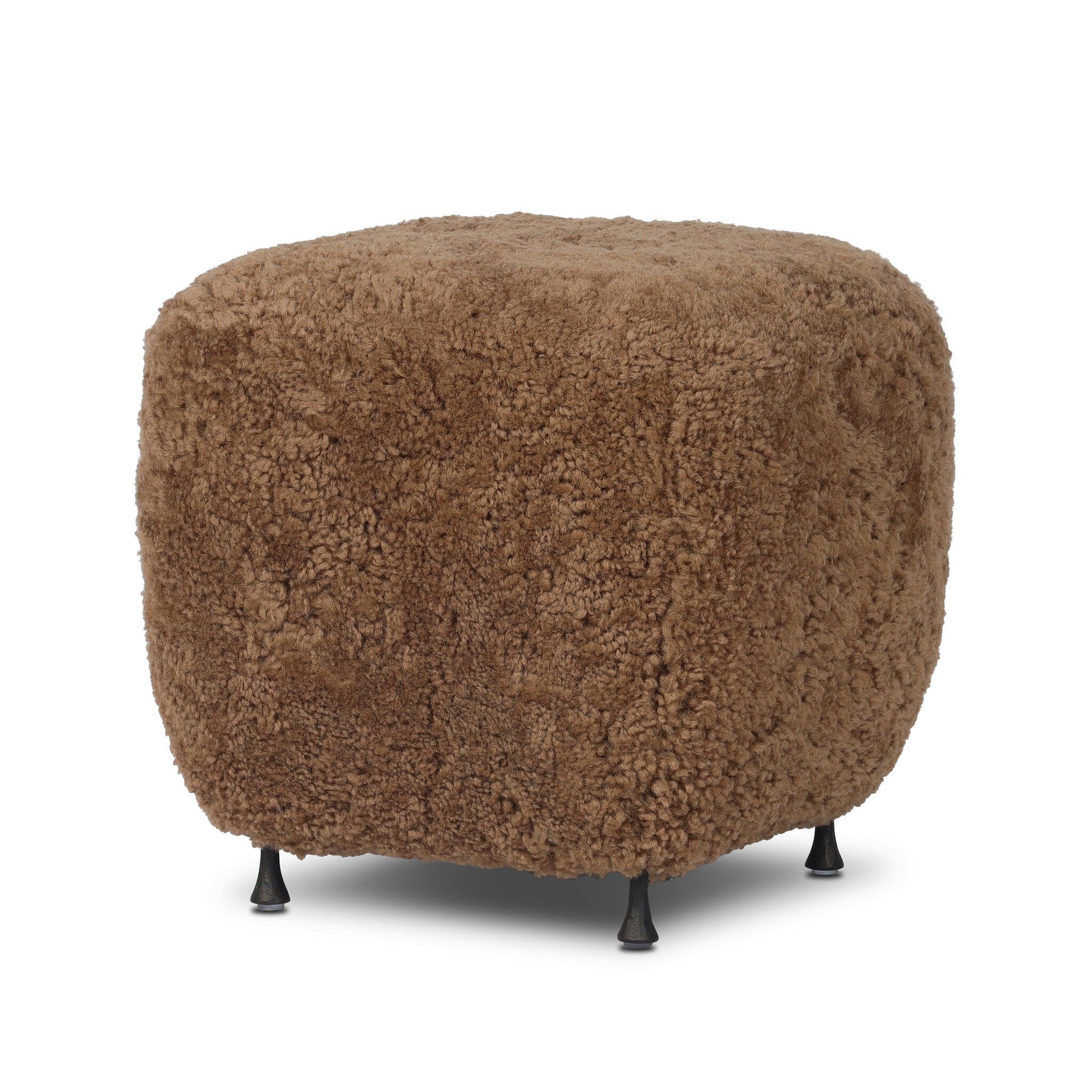 Four Hands Joey Ottoman — Amber Shearling-Hammered Black