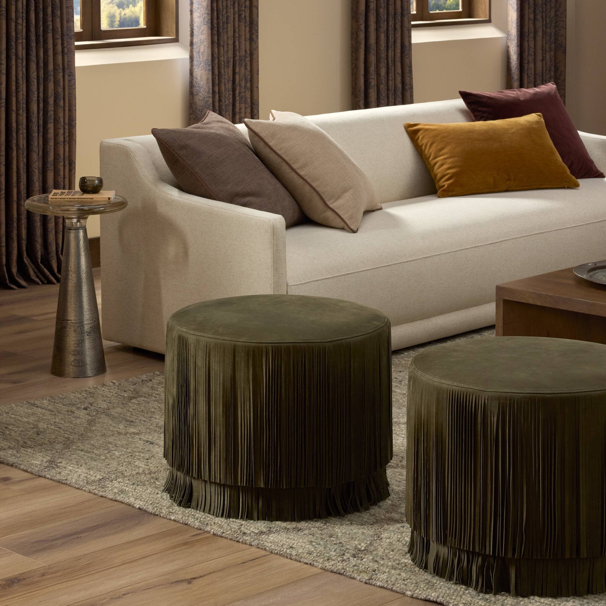 Four Hands Rooney Ottoman — Nubuck Olive
