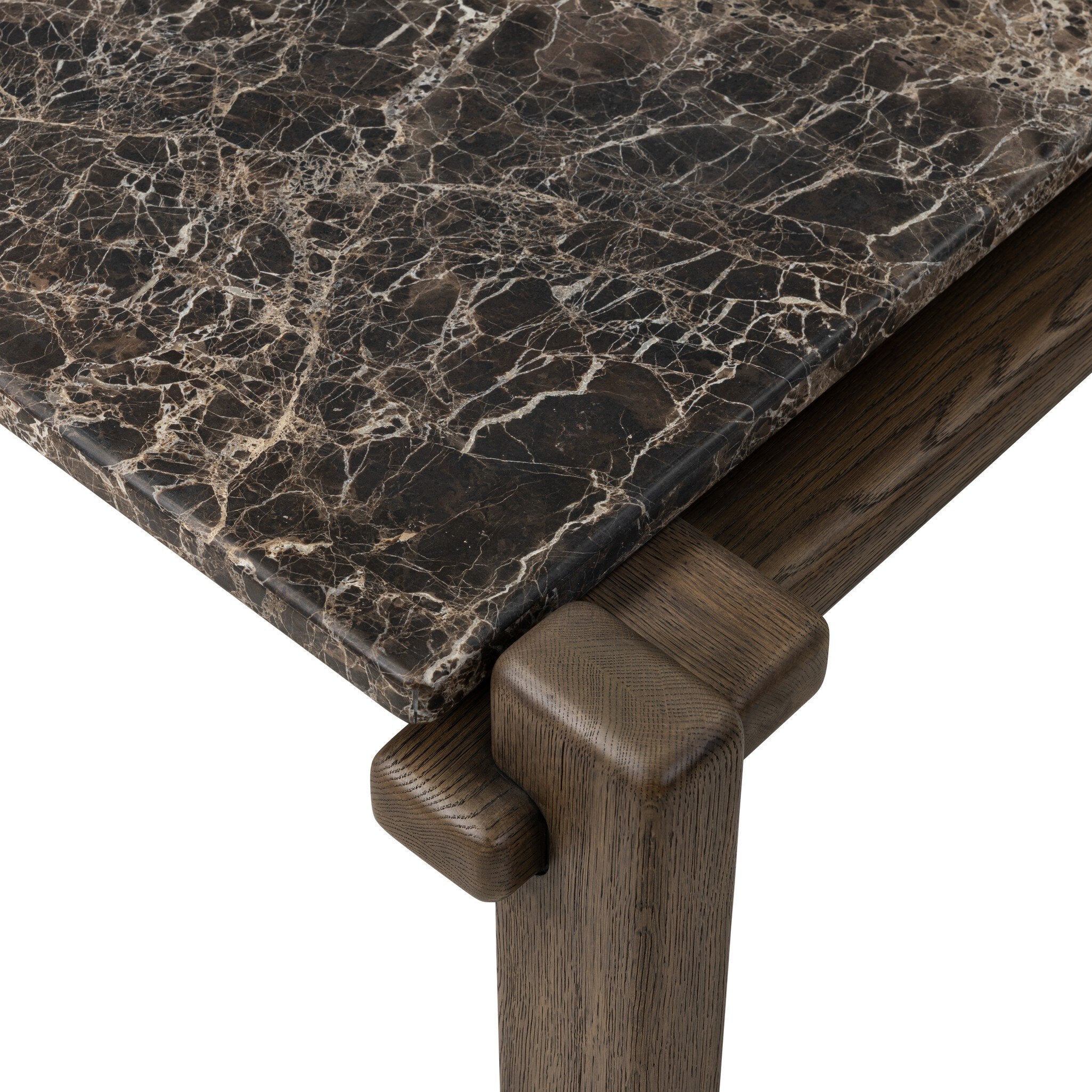 Four Hands Marcia Square Marble Coffee Table — Brown Emperador Marble-Grey Reclaimed French Oak