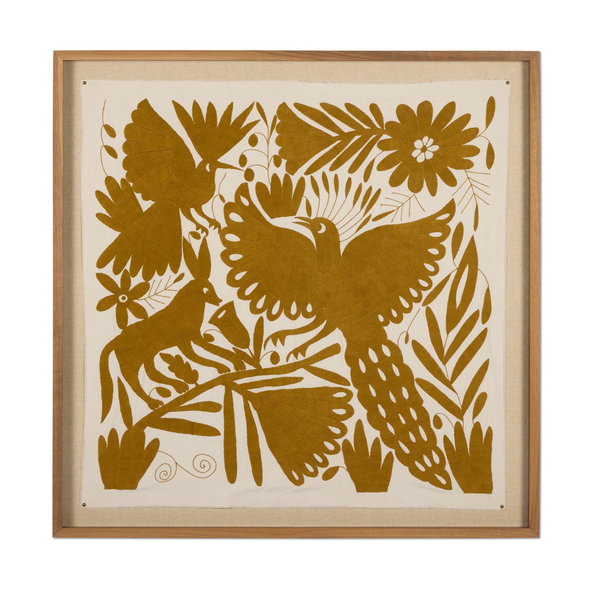 Four Hands Otomi Framed Textile — 253633-001 - 40.0x40.0-Walnut 2.5-095 Oro Otomi Textile Object-Large
