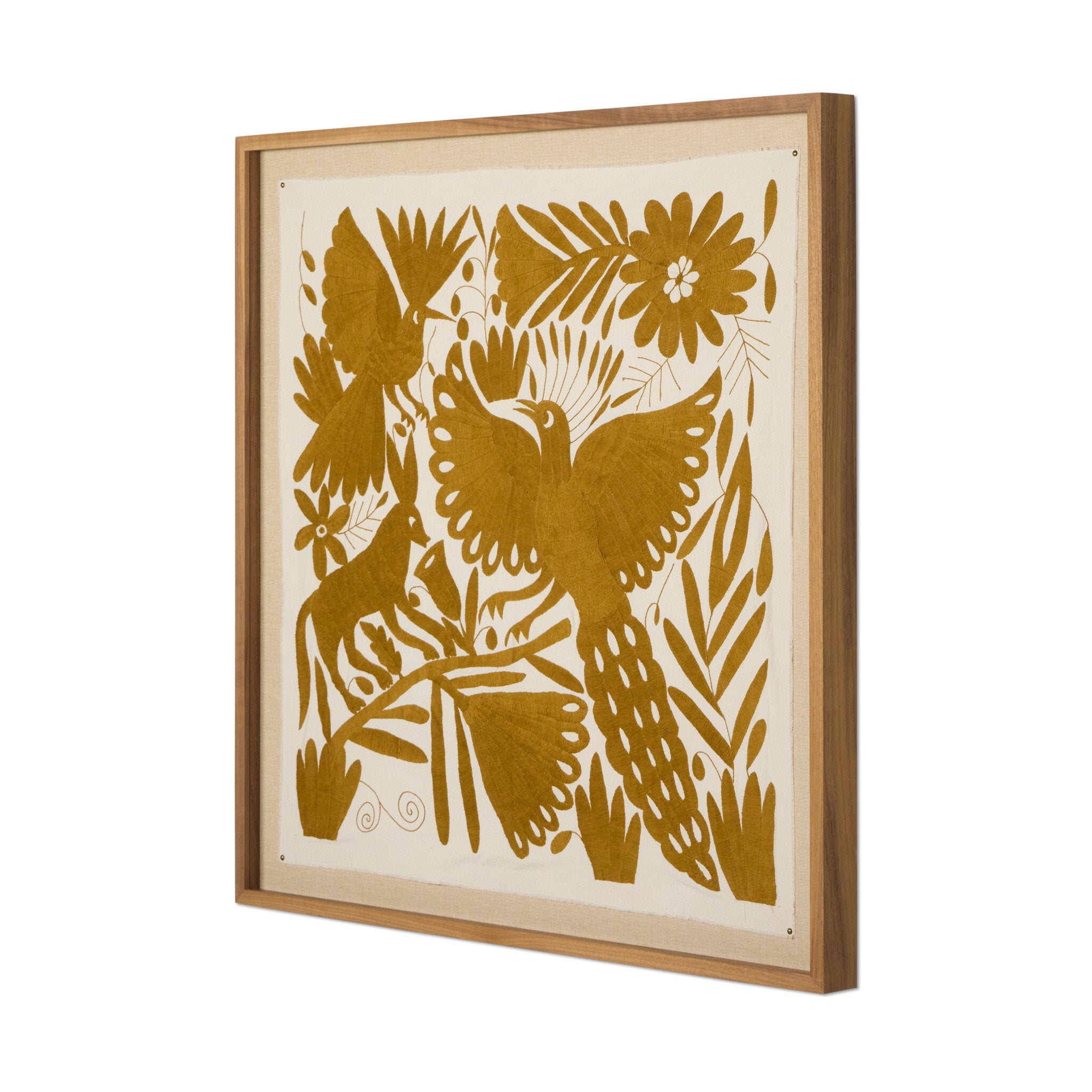 Four Hands Otomi Framed Textile — 253633-001 - 40.0x40.0-Walnut 2.5-095 Oro Otomi Textile Object-Large