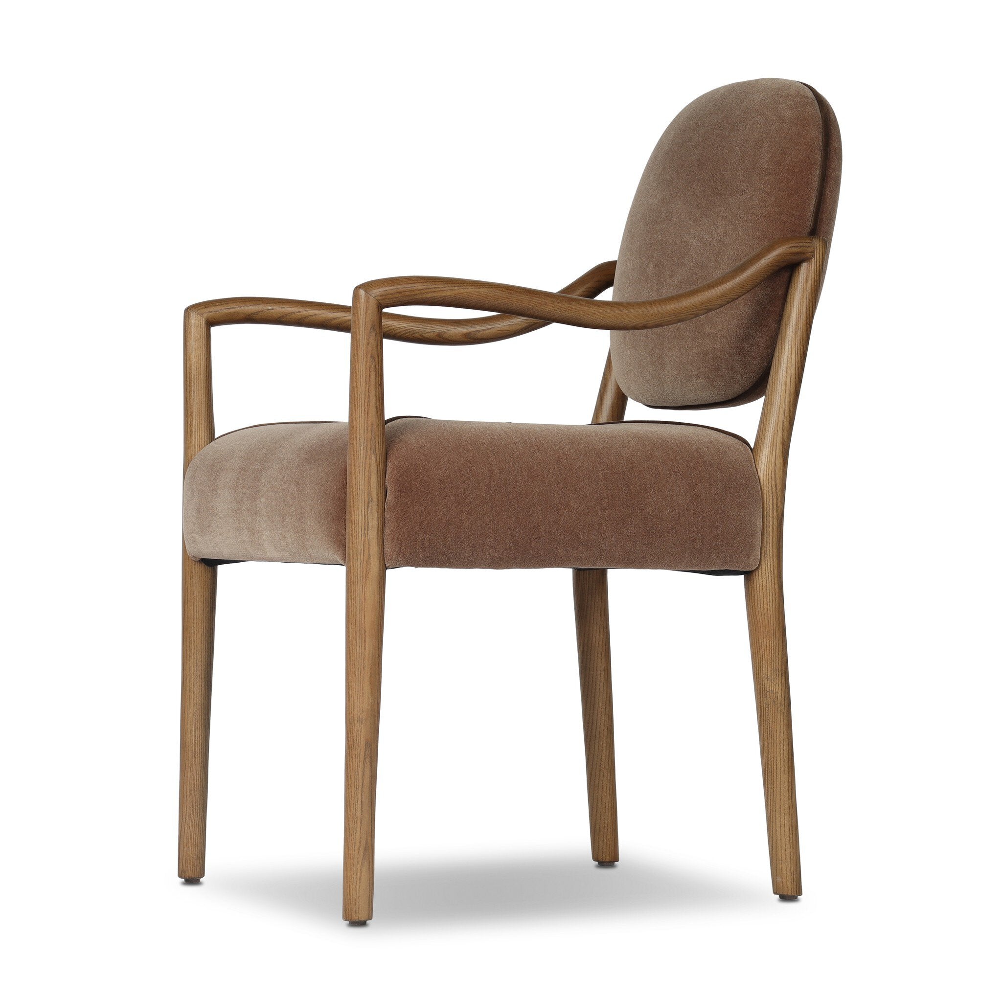 Four Hands Auden Dining Arm Chair — Monte Mushroom-Surrey Mink-Amber Ash