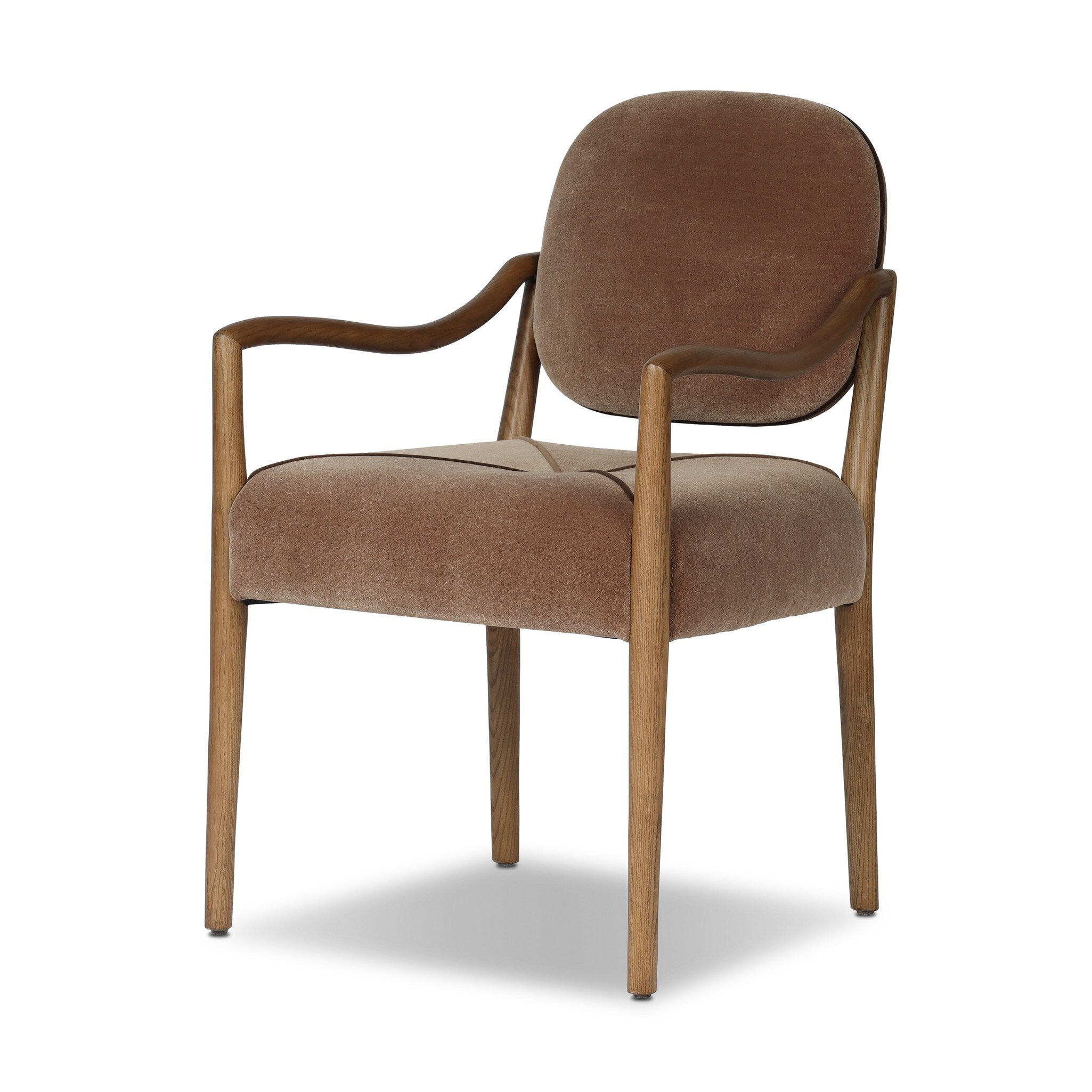 Four Hands Auden Dining Arm Chair — Monte Mushroom-Surrey Mink-Amber Ash