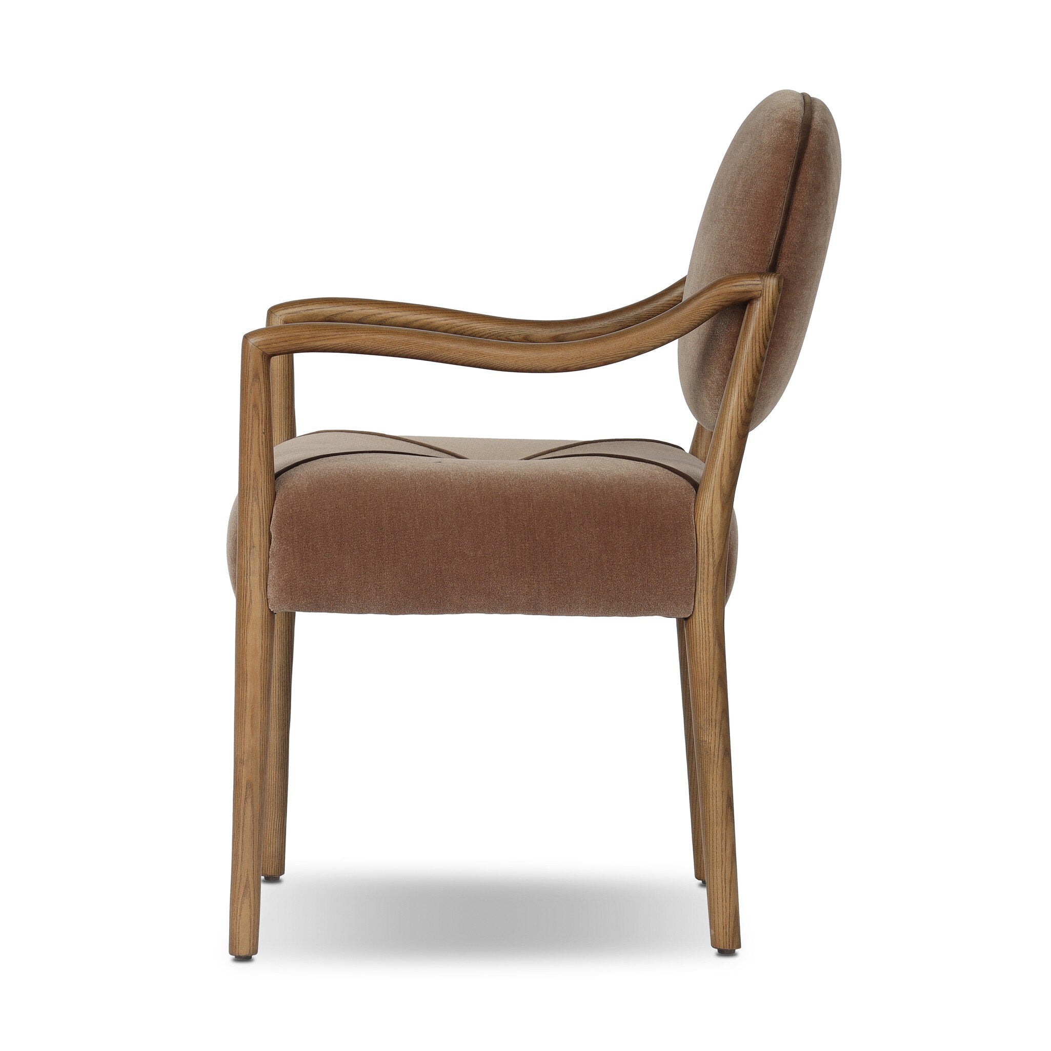 Four Hands Auden Dining Arm Chair — Monte Mushroom-Surrey Mink-Amber Ash