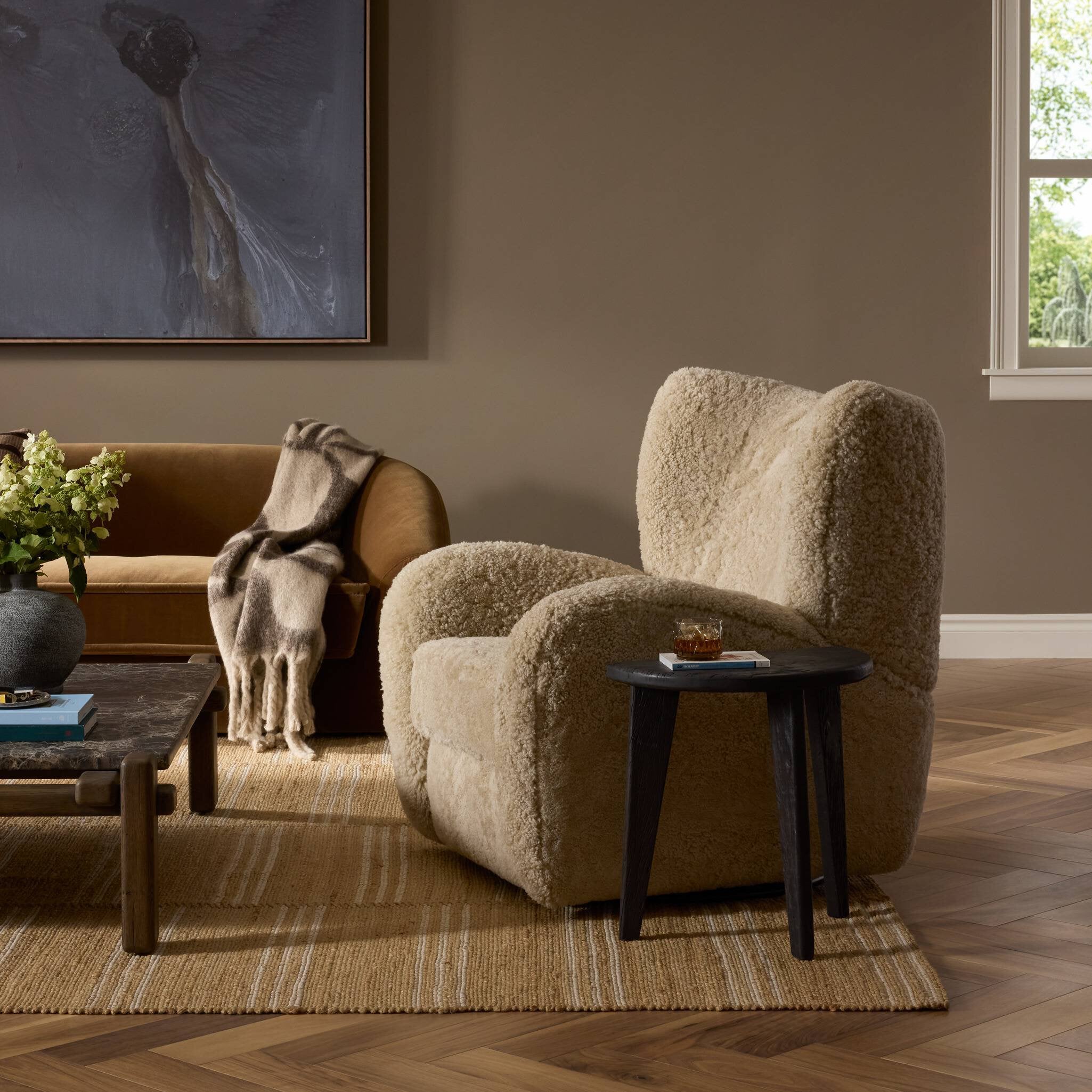 Four Hands Amelie Swivel  Recliner — Beige Shearling
