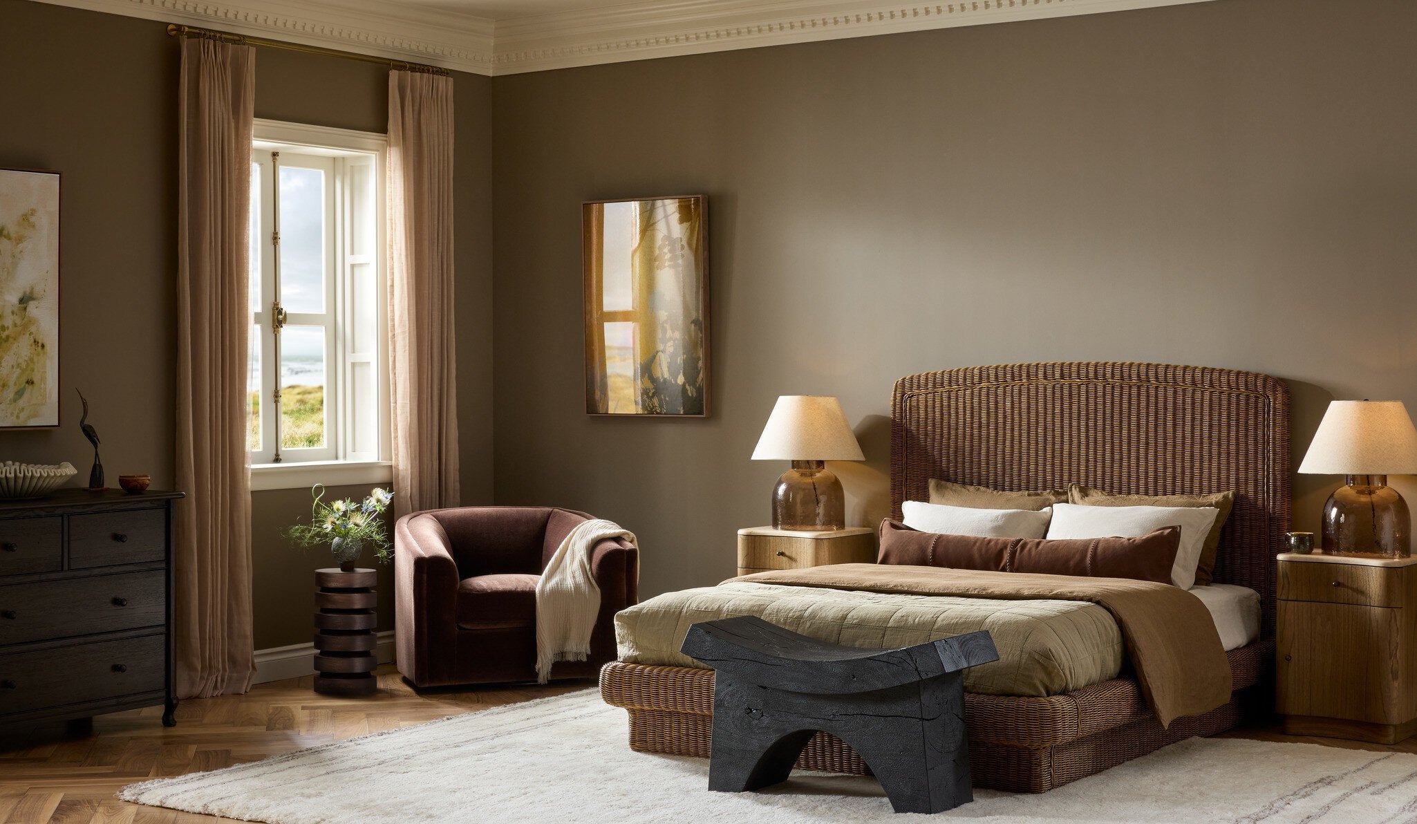 Four Hands Costa Bed — Natural Brown Rattan-Queen