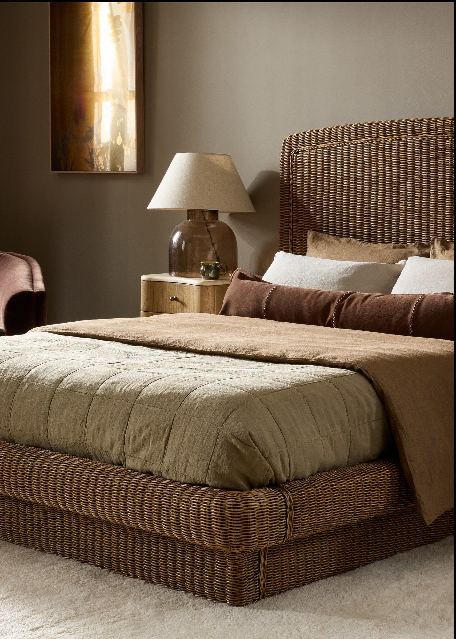 Four Hands Costa Bed — Natural Brown Rattan-Queen