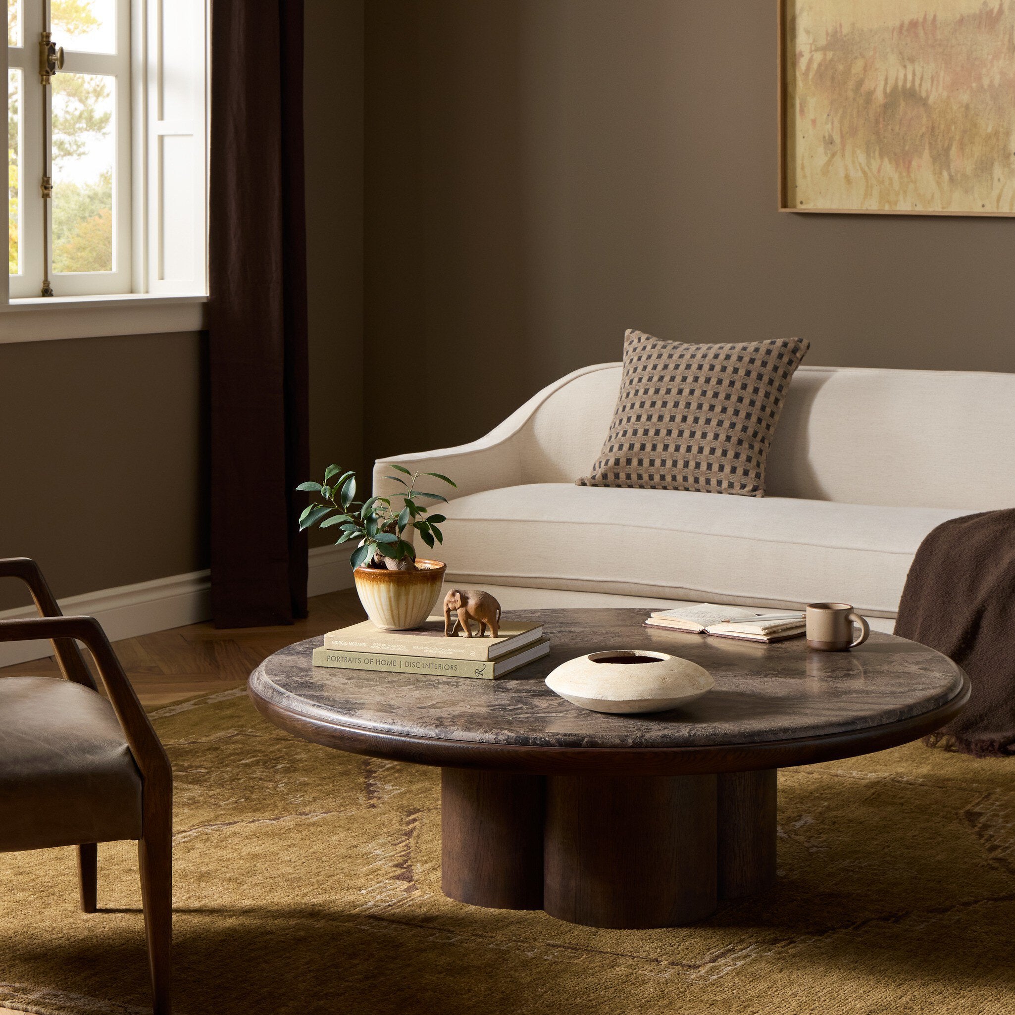 Four Hands Zeke Coffee Table — Coco Nettlewood-Warm Grey Marble-Coco Ash Veneer