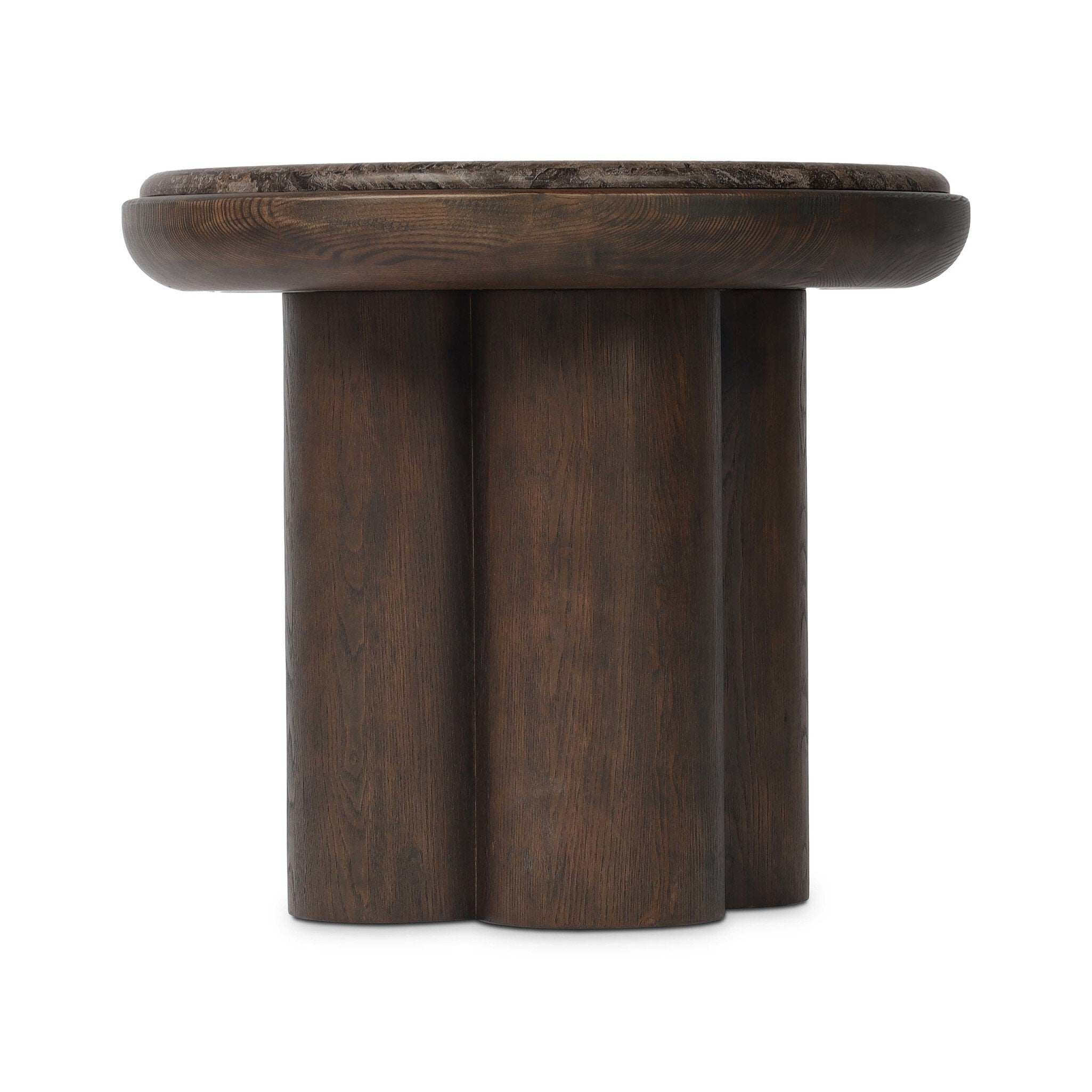 Four Hands Zeke End Table — Warm Grey Marble-Coco Nettlewood-Coco Ash Veneer
