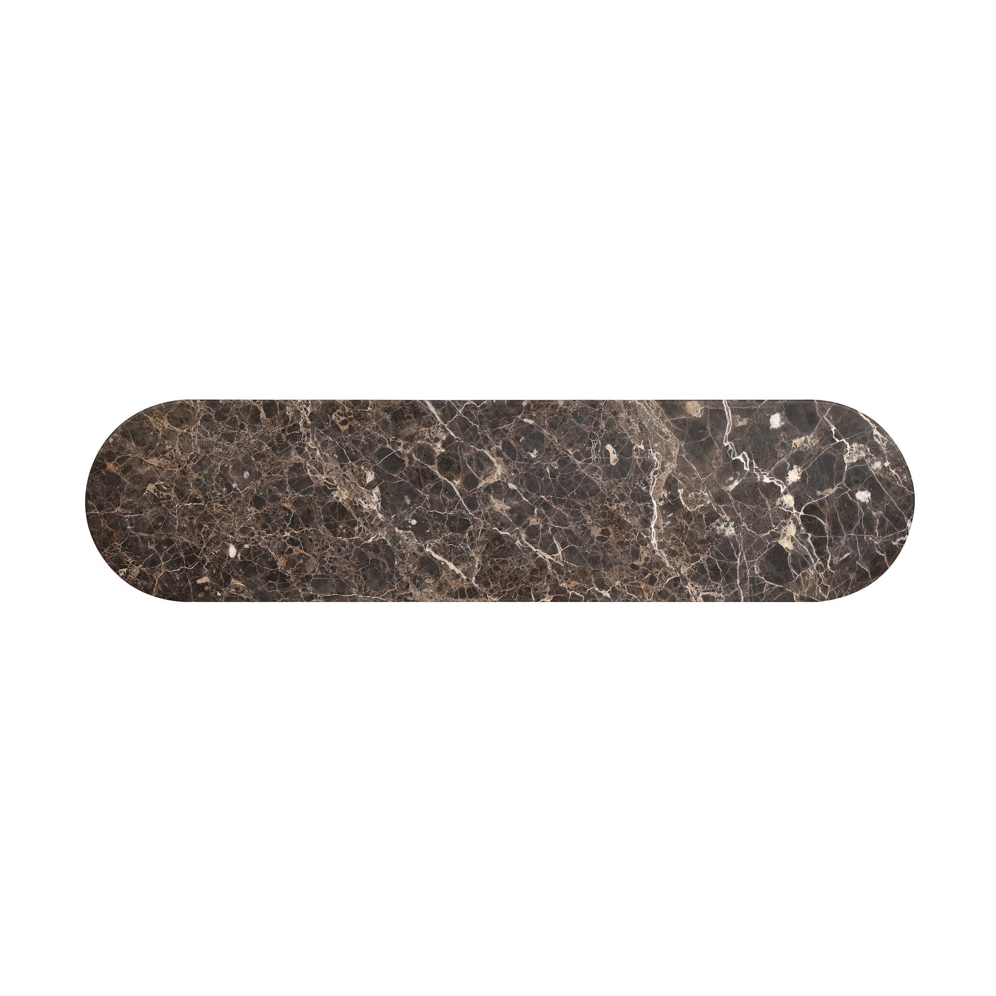 Four Hands Serova Console Table — Dark Honed Emperador Marble-Stained Saddle Brown Oak-Stained Saddle Brown Oak Veneer