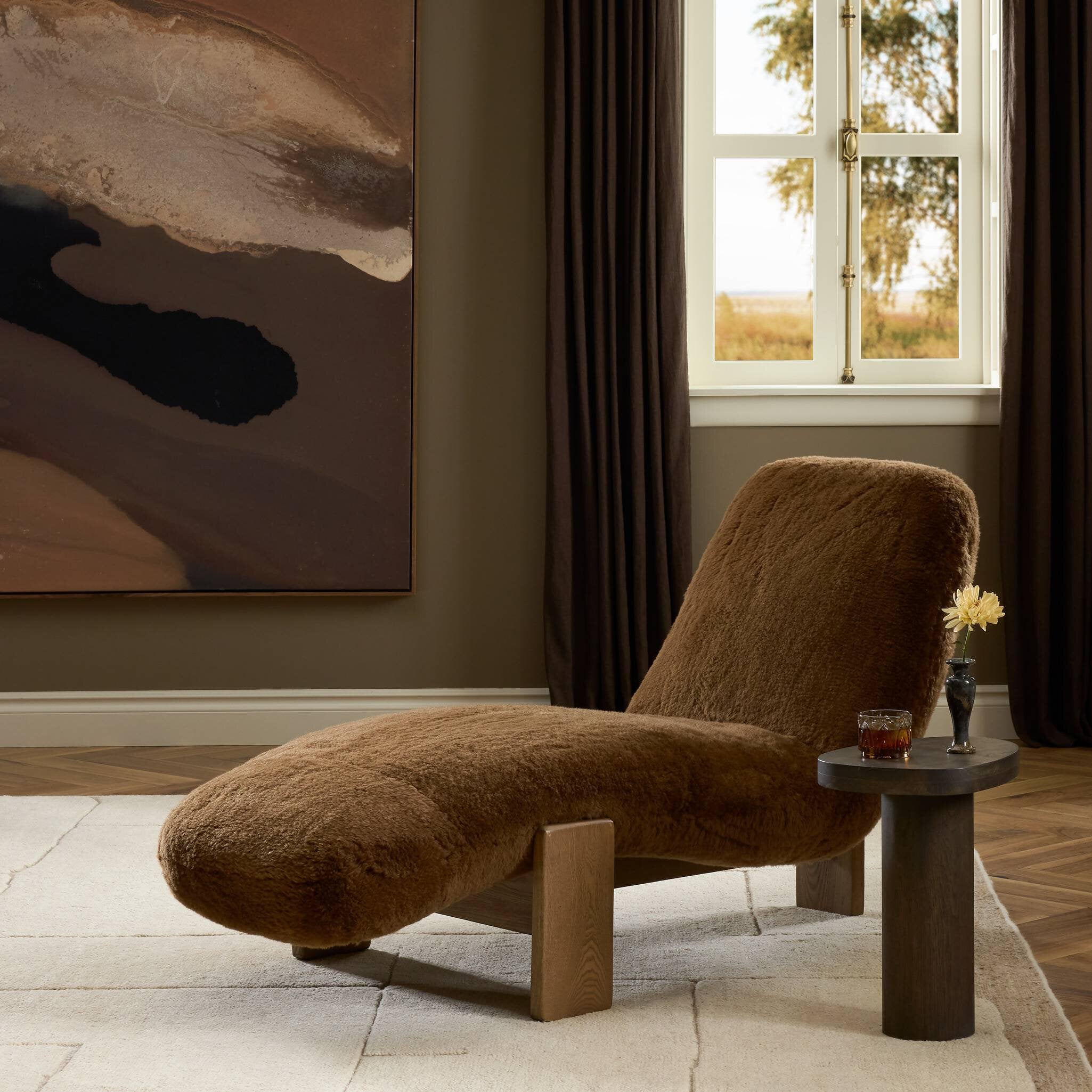 Four Hands Rivas Chaise — Ochre Shearling-Amber Ash
