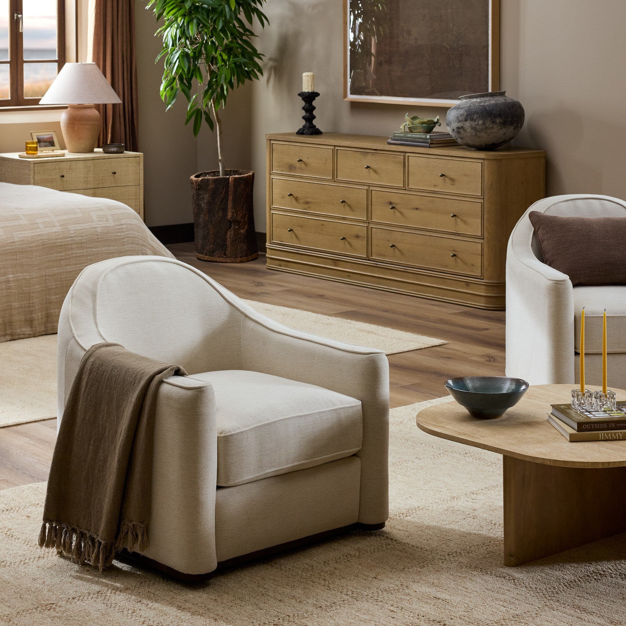 Four Hands Chella Swivel Chair — Laughlin Bone-Fawn Ash