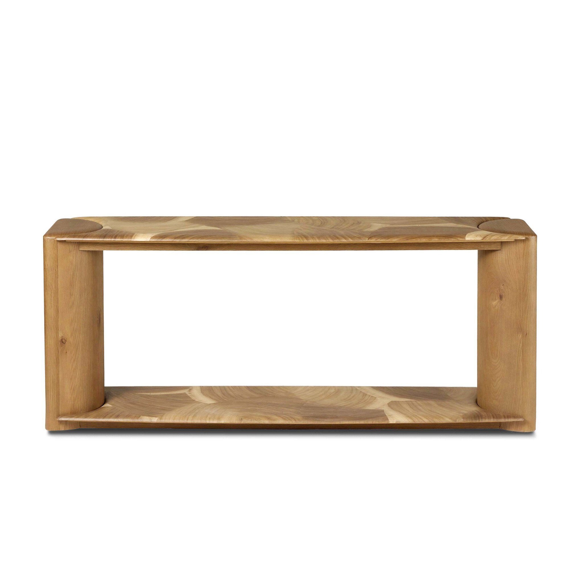 Four Hands Marlena Console Table — Ochre Guanacaste Oyster-Smoked American Oak Veneer-Smoked Oak Veneer