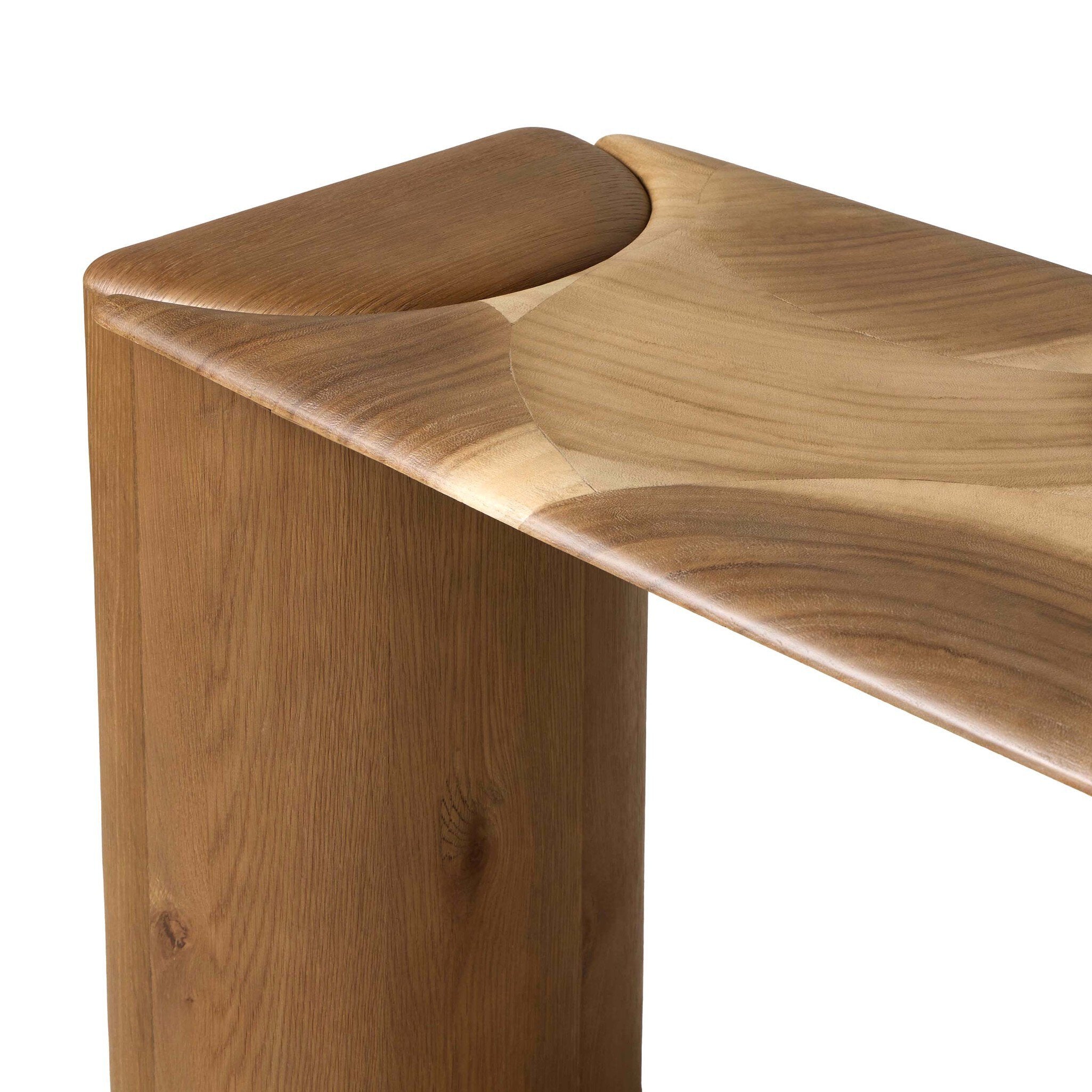 Four Hands Marlena Console Table — Ochre Guanacaste Oyster-Smoked American Oak Veneer-Smoked Oak Veneer