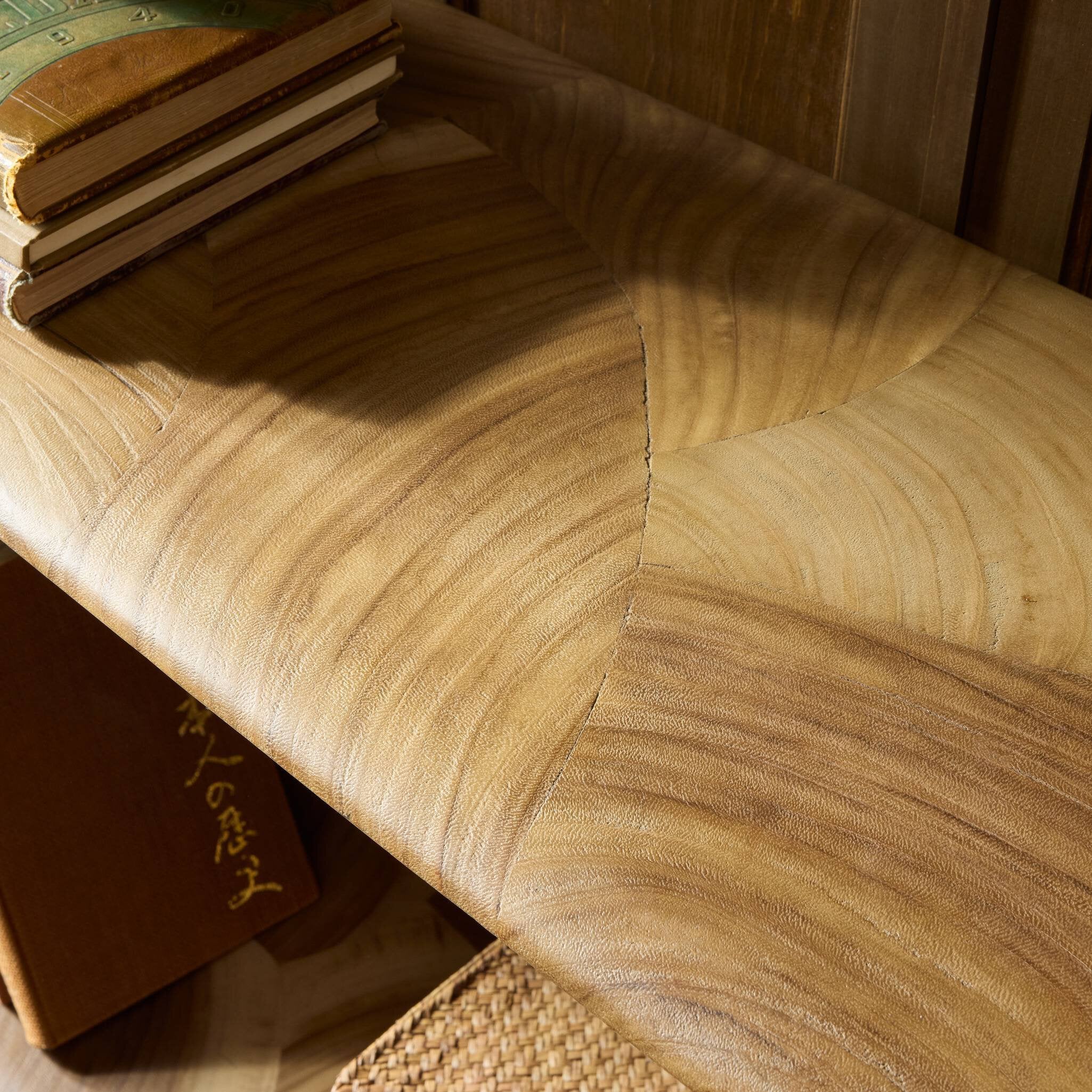 Four Hands Marlena Console Table — Ochre Guanacaste Oyster-Smoked American Oak Veneer-Smoked Oak Veneer