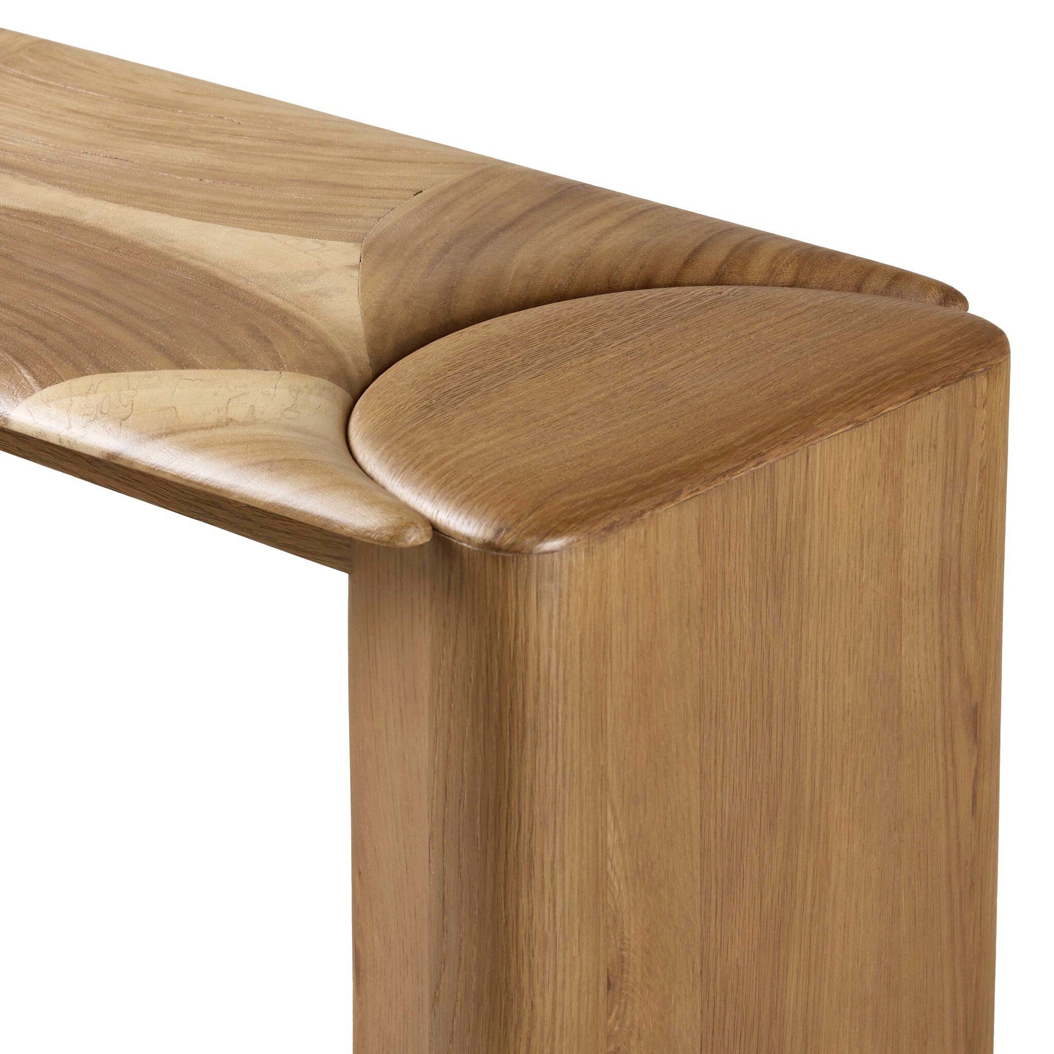 Four Hands Marlena Console Table — Ochre Guanacaste Oyster-Smoked American Oak Veneer-Smoked Oak Veneer