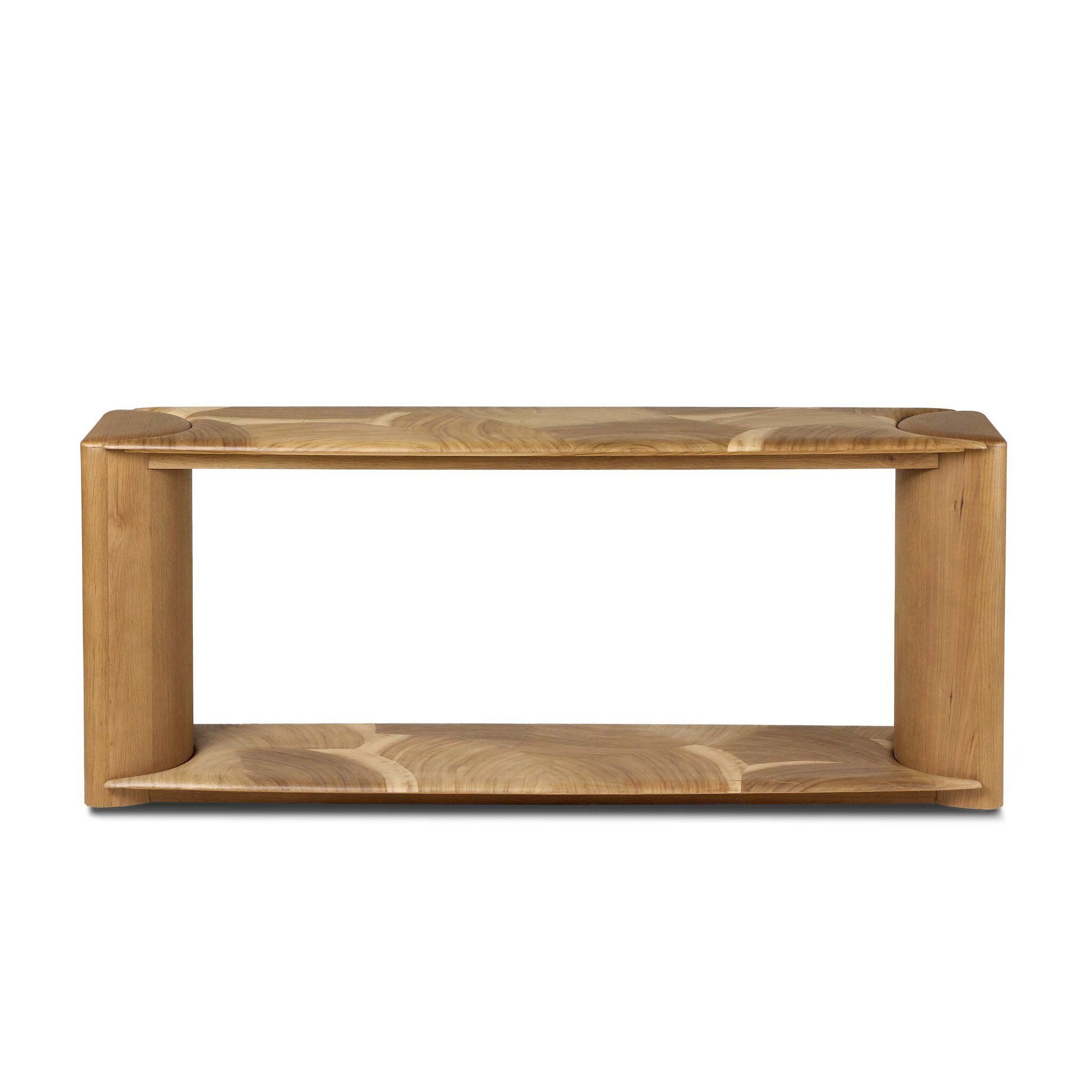 Four Hands Marlena Console Table — Ochre Guanacaste Oyster-Smoked American Oak Veneer-Smoked Oak Veneer