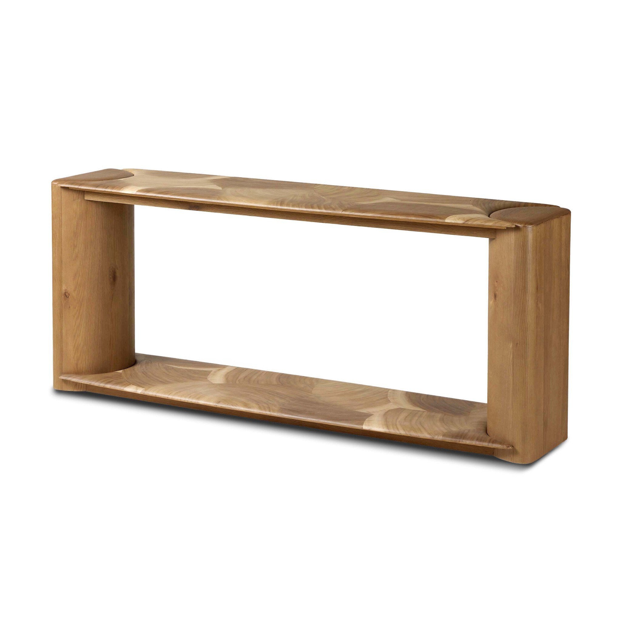 Four Hands Marlena Console Table — Ochre Guanacaste Oyster-Smoked American Oak Veneer-Smoked Oak Veneer