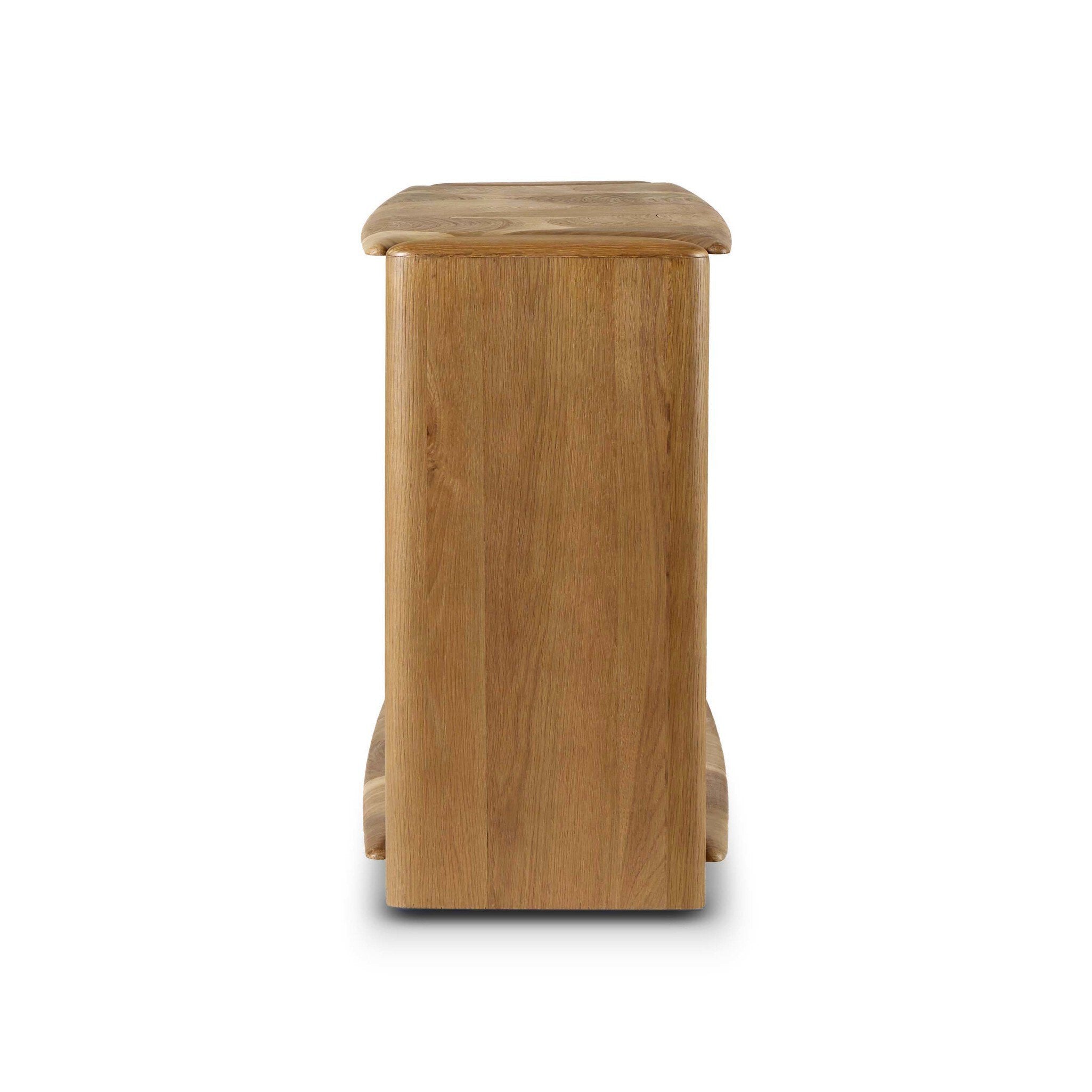 Four Hands Marlena Console Table — Ochre Guanacaste Oyster-Smoked American Oak Veneer-Smoked Oak Veneer