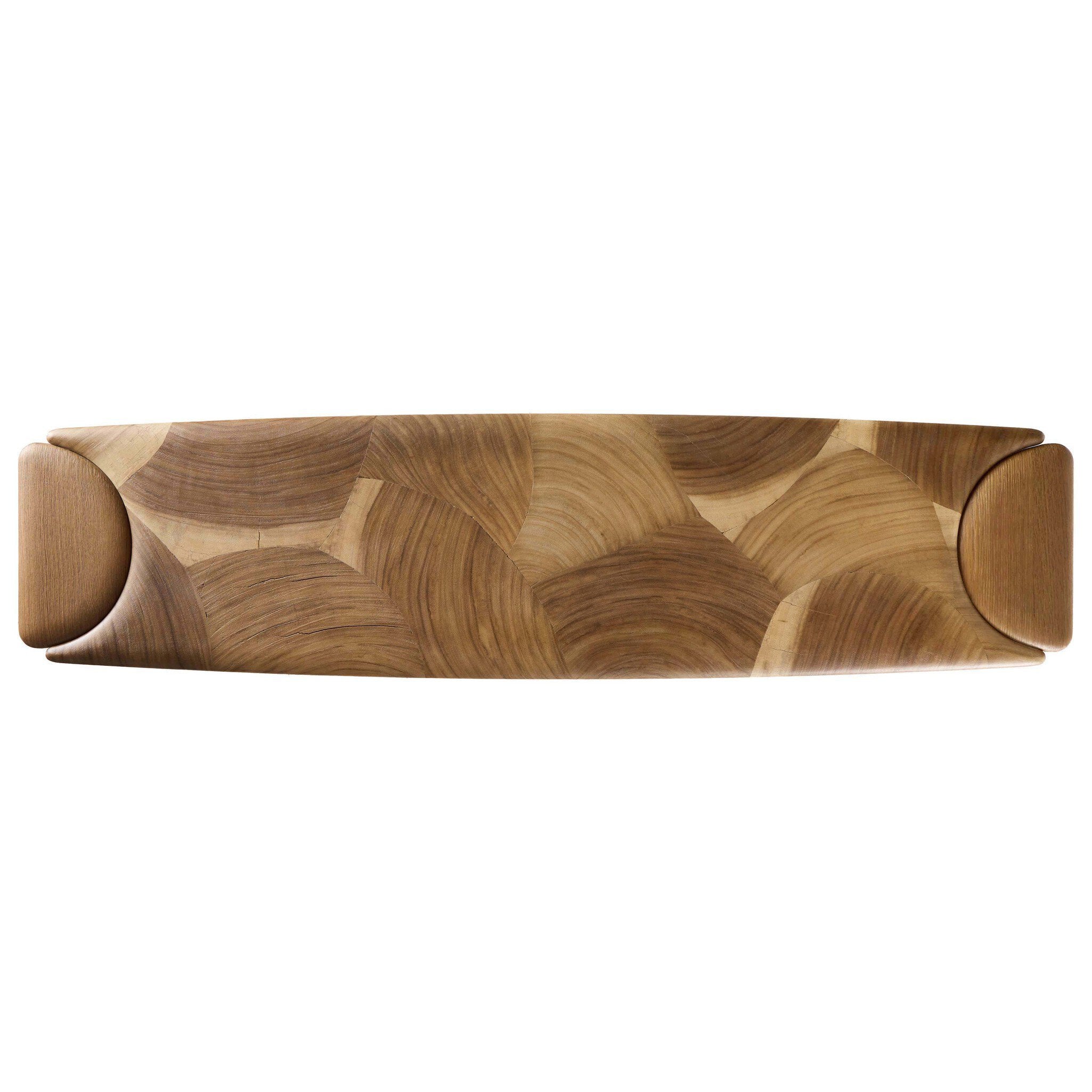 Four Hands Marlena Console Table — Ochre Guanacaste Oyster-Smoked American Oak Veneer-Smoked Oak Veneer