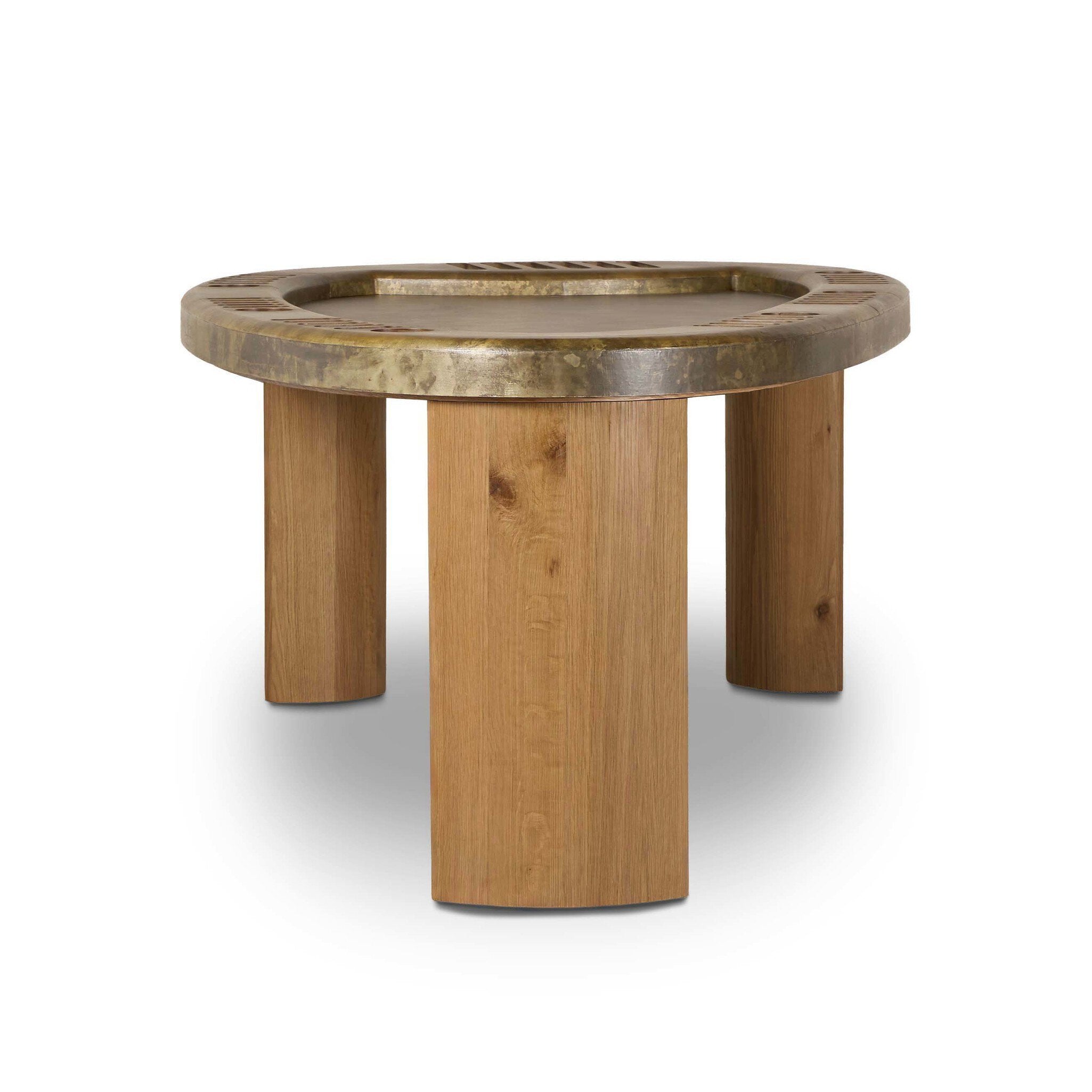 Four Hands Vella Poker Table — Smoked Aluminum-Smoked Oak Veneer-Light Guanacaste