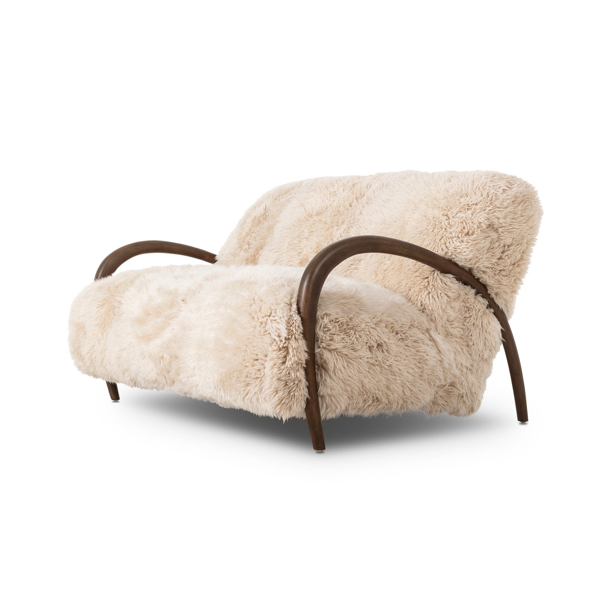 Four Hands Sandro Settee — Champagne Mongolian Fur-Almond