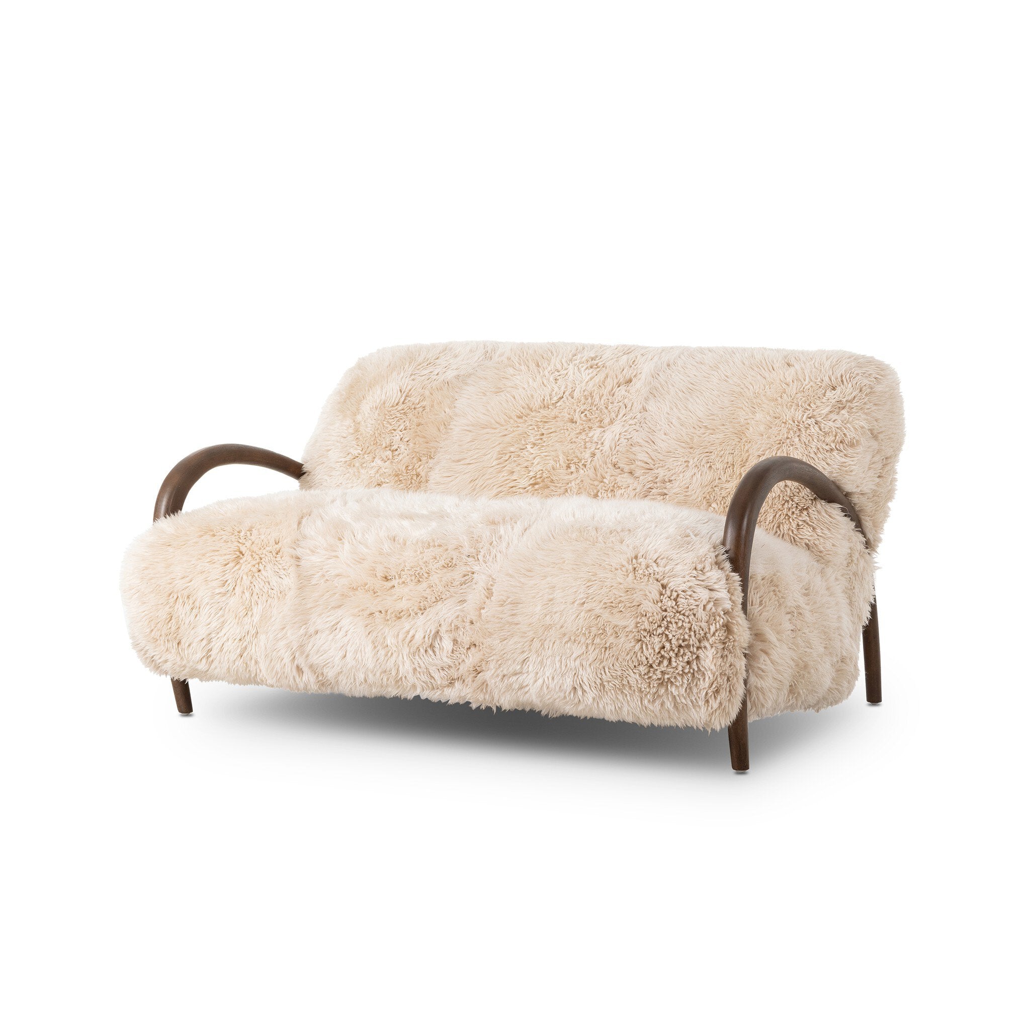 Four Hands Sandro Settee — Champagne Mongolian Fur-Almond