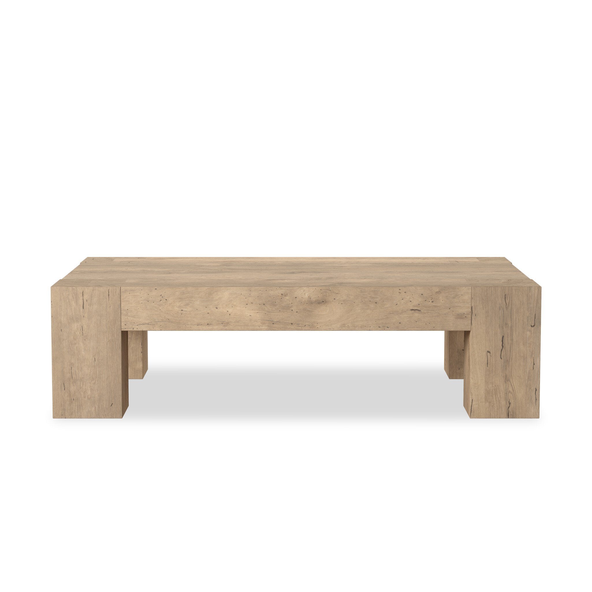 Four Hands Abaso Rectangular Coffee Table — Whitewash Rustic Wormwood Oak-Smoked Oak Veneer