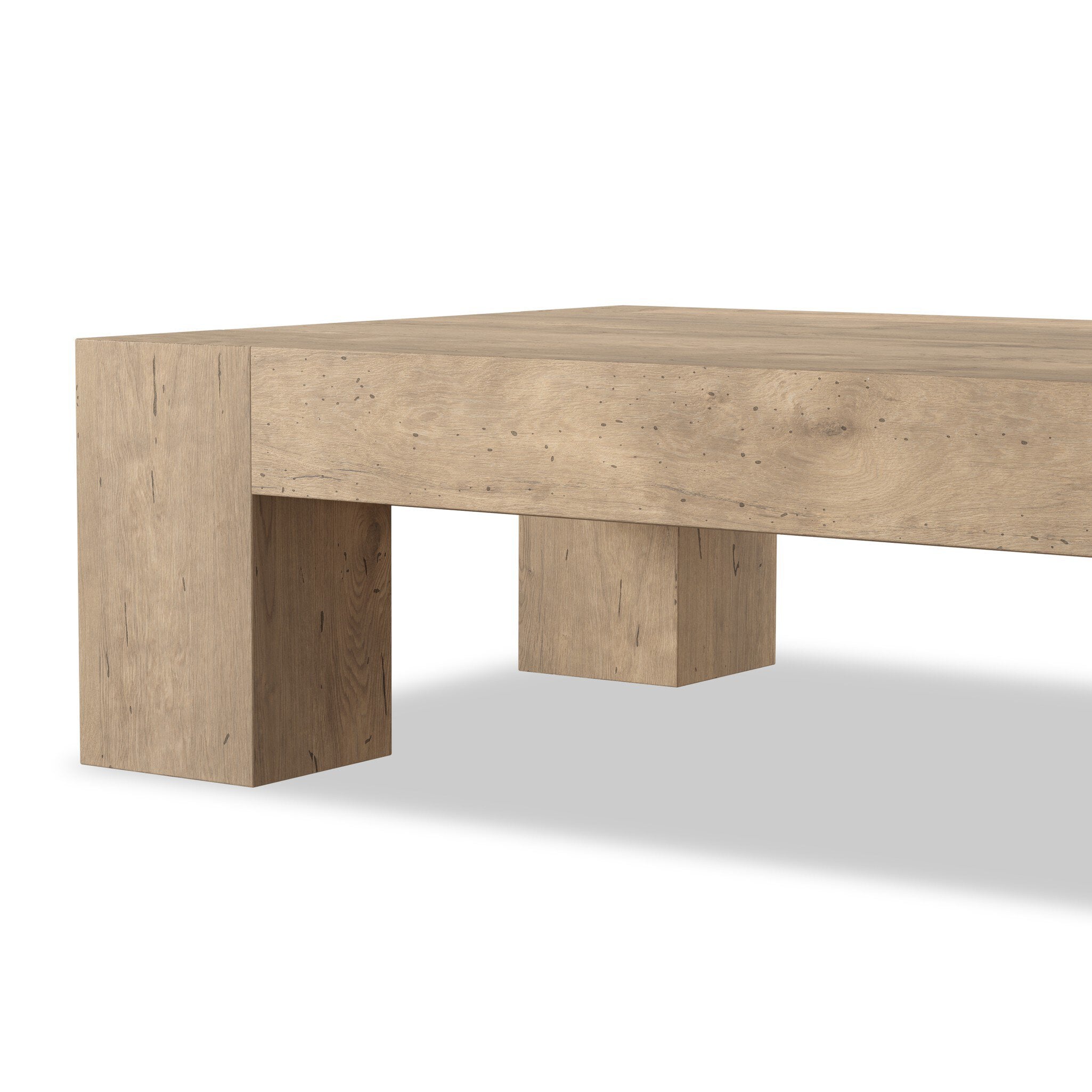 Four Hands Abaso Rectangular Coffee Table — Whitewash Rustic Wormwood Oak-Smoked Oak Veneer