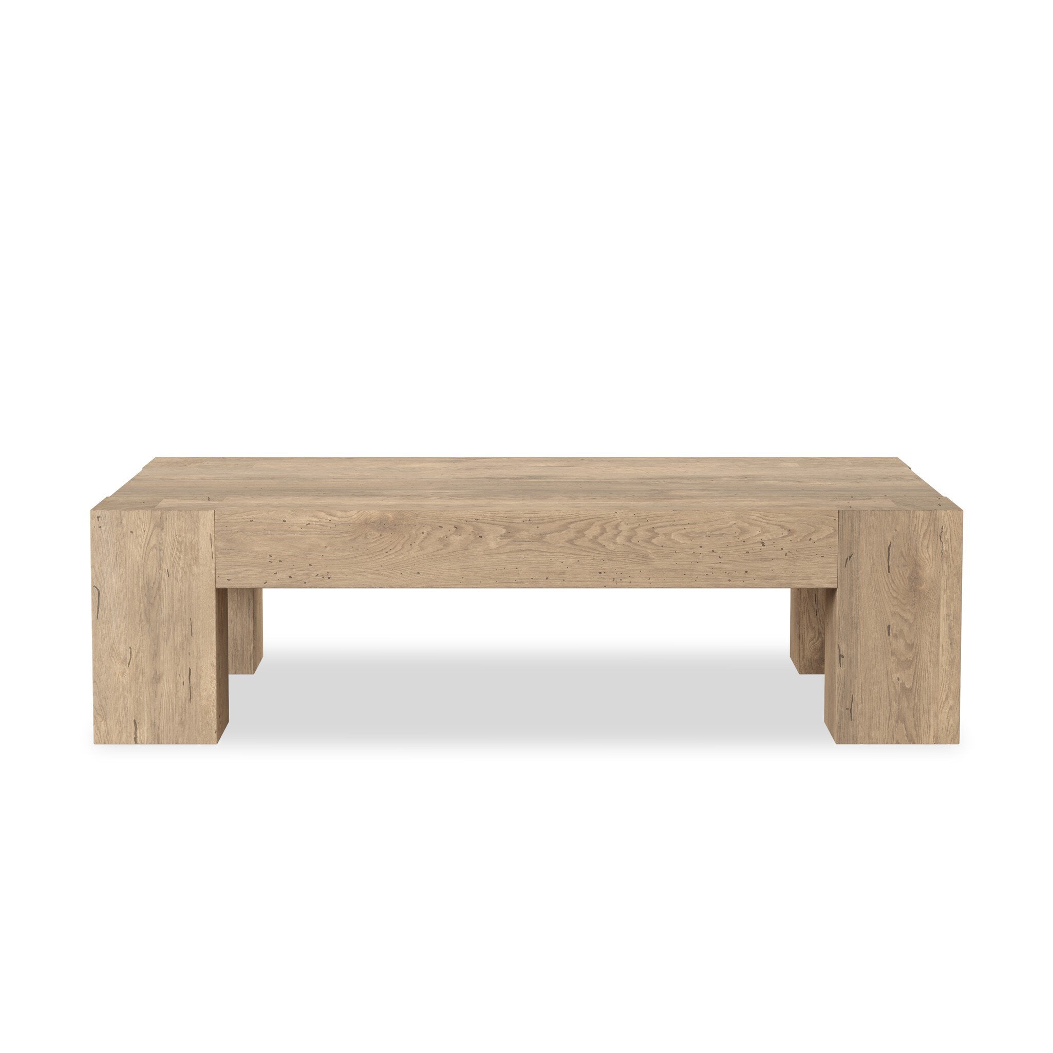 Four Hands Abaso Rectangular Coffee Table — Whitewash Rustic Wormwood Oak-Smoked Oak Veneer