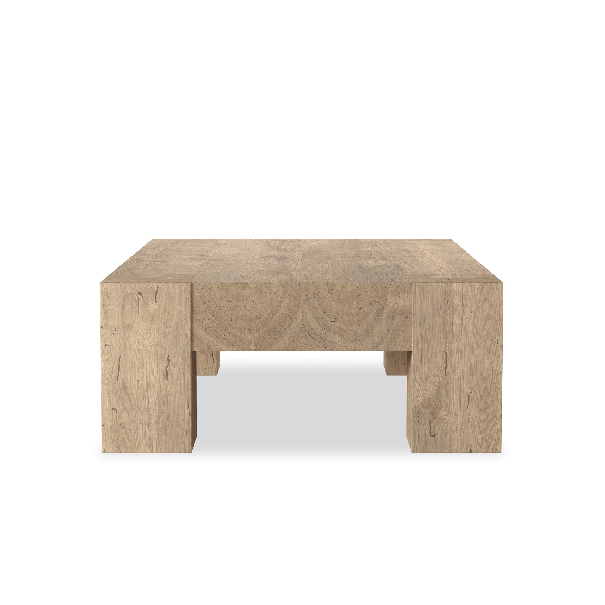 Four Hands Abaso Rectangular Coffee Table — Whitewash Rustic Wormwood Oak-Smoked Oak Veneer