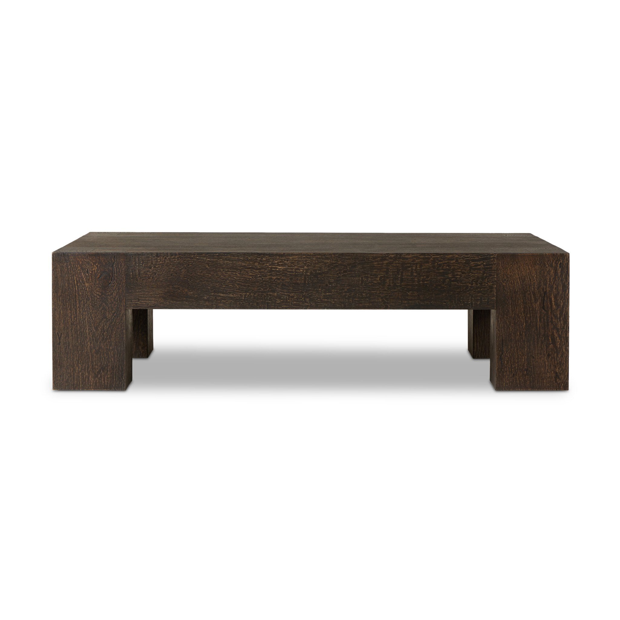 Four Hands Abaso Rectangular Coffee Table — Ebony Rustic Wormwood Oak-Smoked Oak Veneer