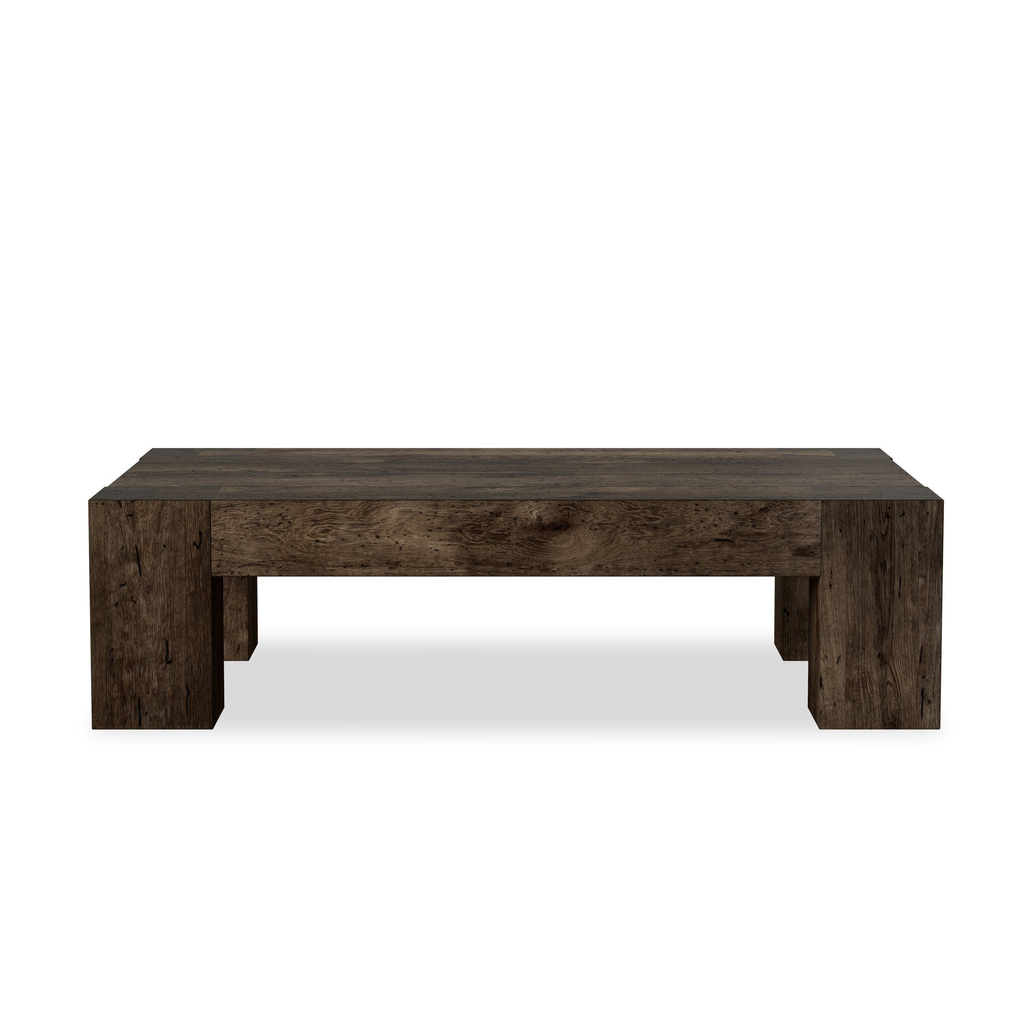 Four Hands Abaso Rectangular Coffee Table — Ebony Rustic Wormwood Oak-Smoked Oak Veneer