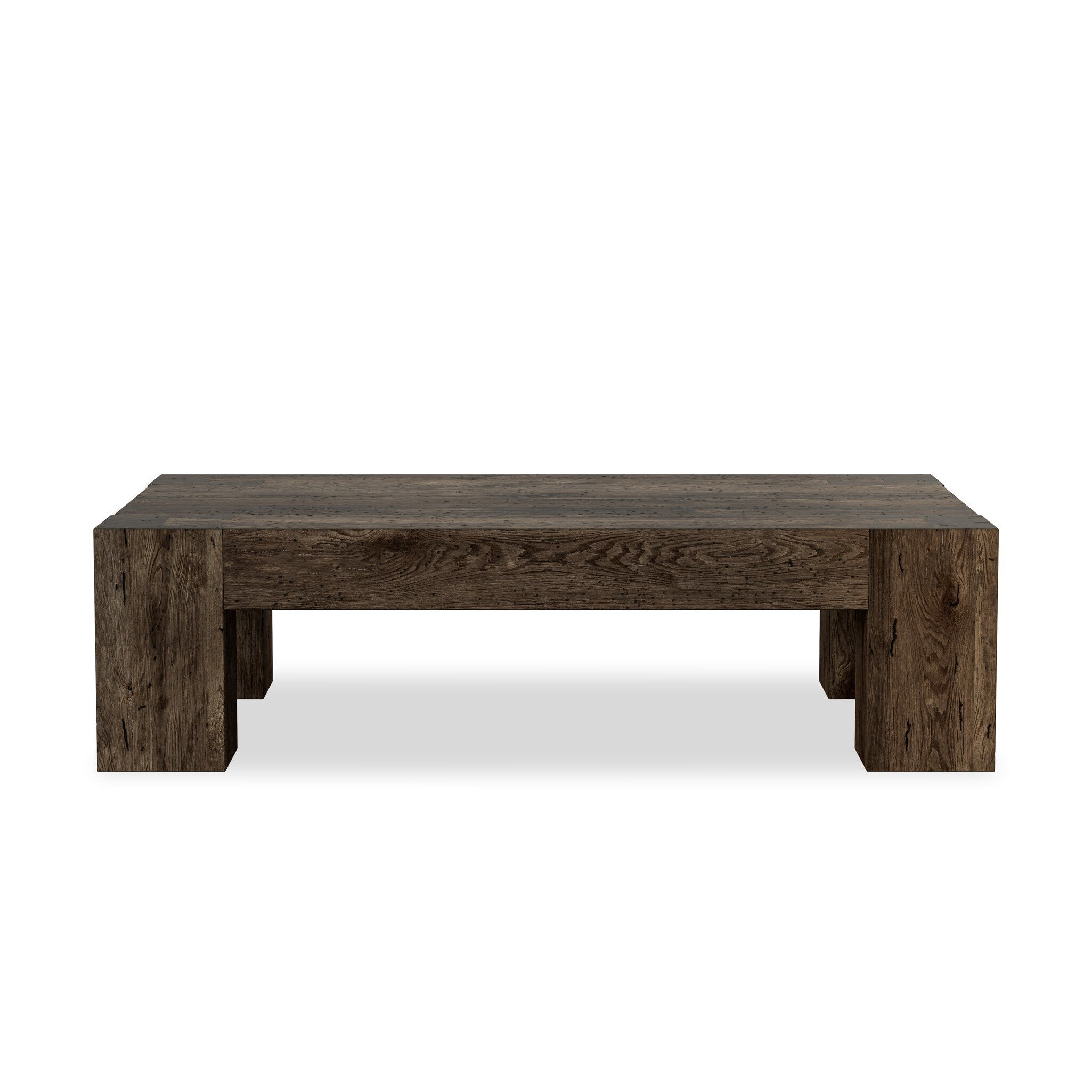 Four Hands Abaso Rectangular Coffee Table — Ebony Rustic Wormwood Oak-Smoked Oak Veneer