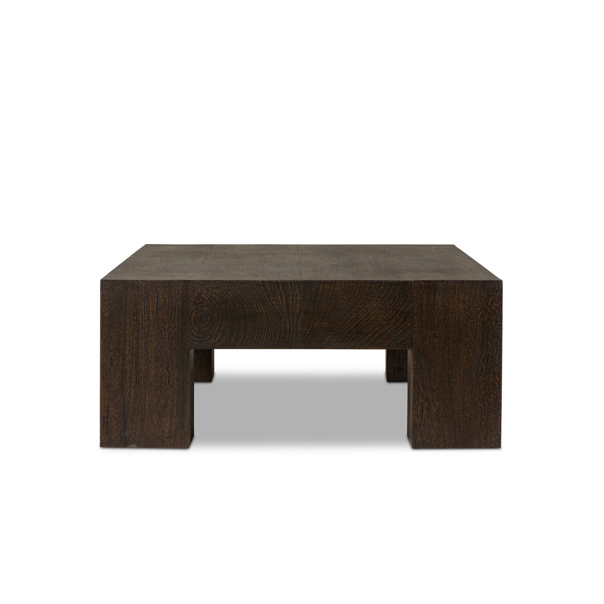 Four Hands Abaso Rectangular Coffee Table — Ebony Rustic Wormwood Oak-Smoked Oak Veneer
