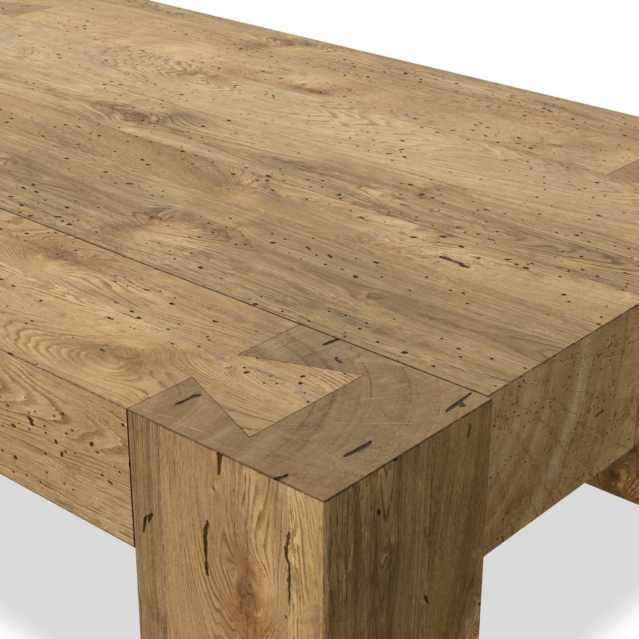 Four Hands Abaso Rectangular Coffee Table — Rustic Wormwood Oak-Smoked Oak Veneer