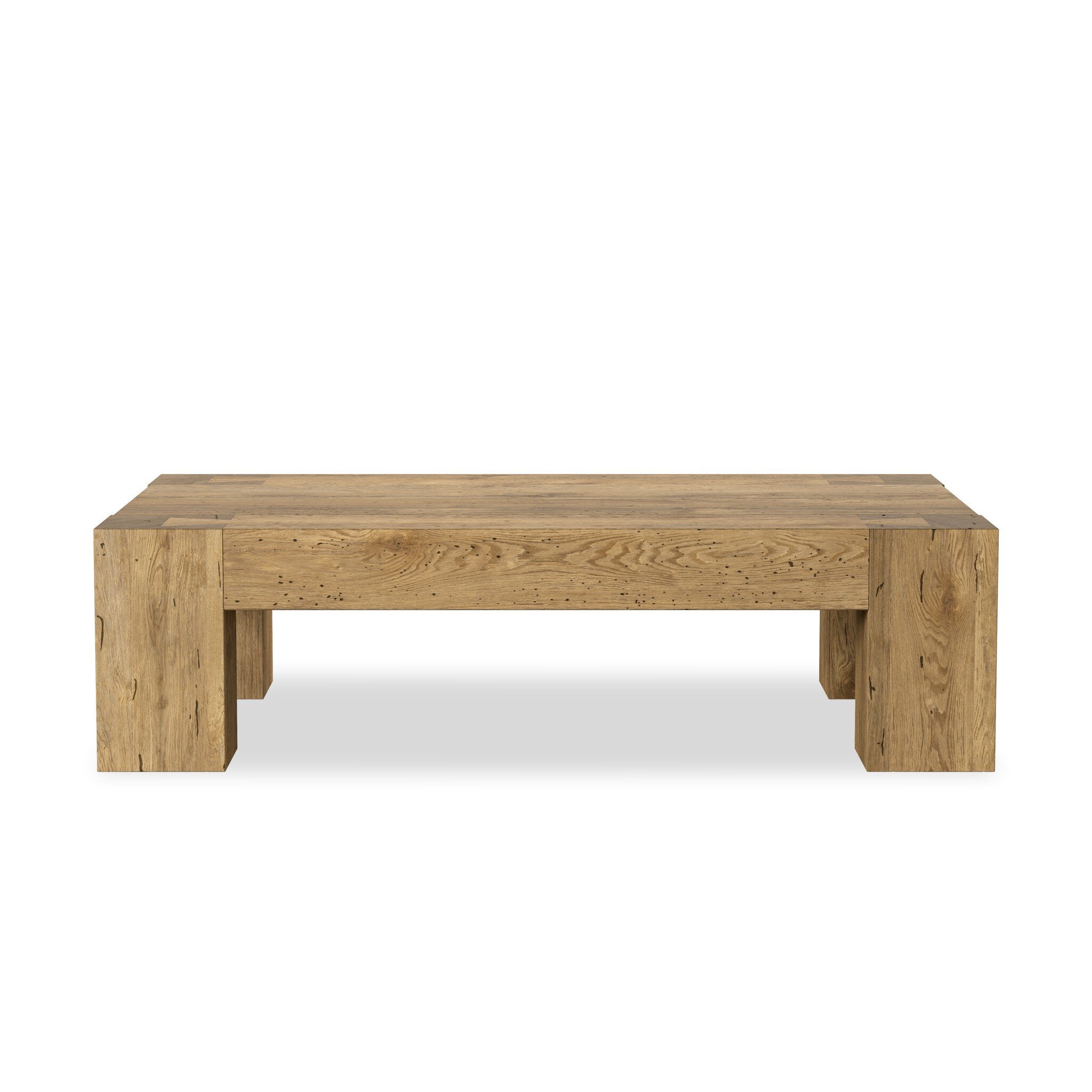 Four Hands Abaso Rectangular Coffee Table — Rustic Wormwood Oak-Smoked Oak Veneer