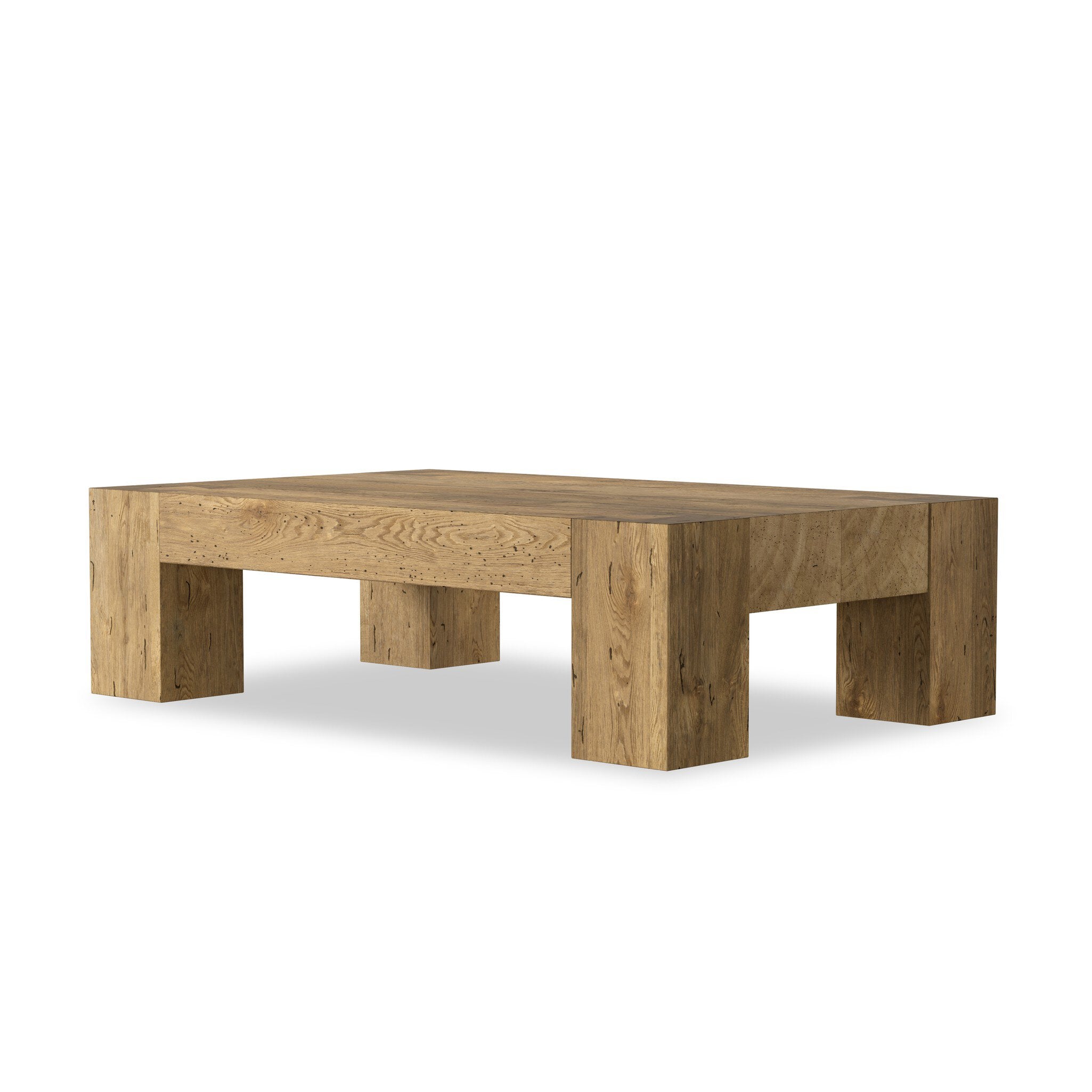 Four Hands Abaso Rectangular Coffee Table — Rustic Wormwood Oak-Smoked Oak Veneer