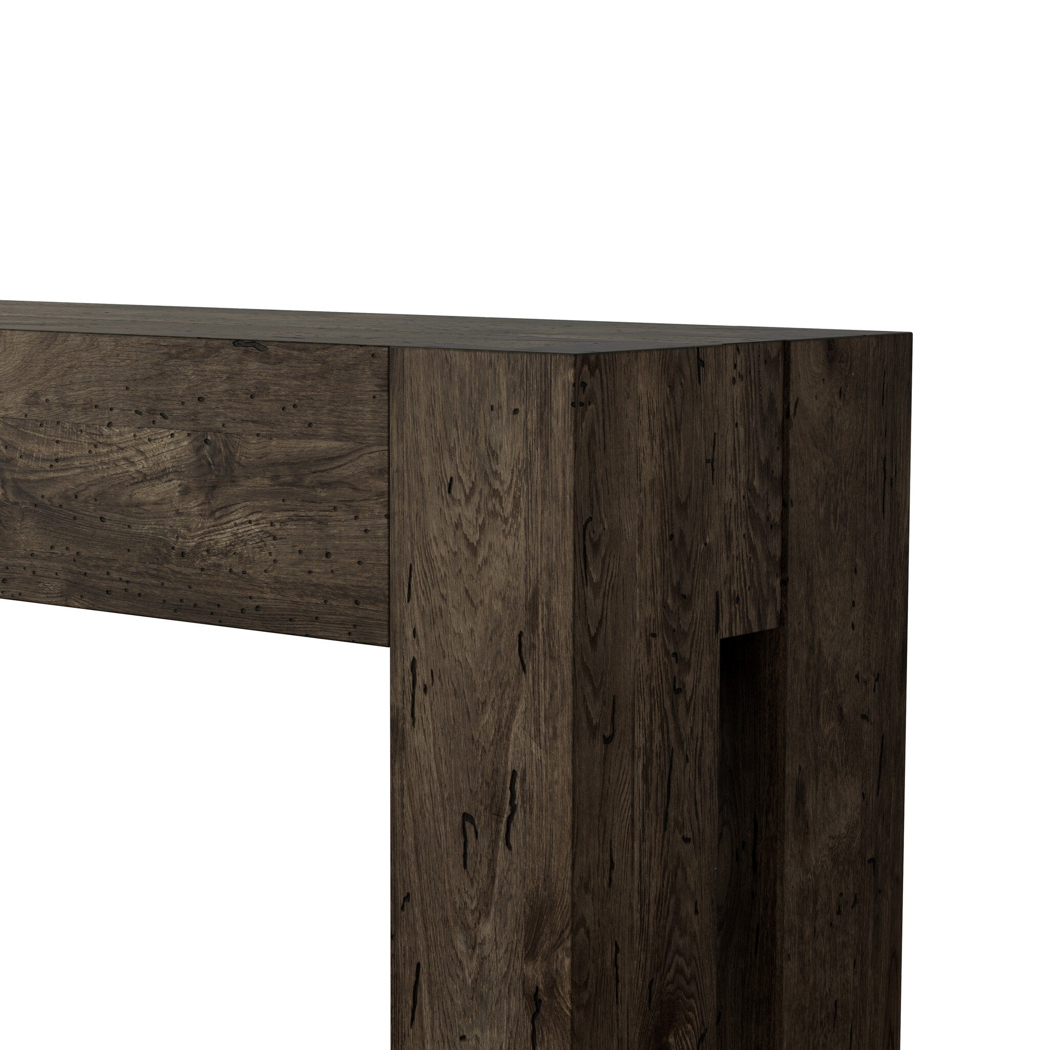 Four Hands Abaso Console Table — Ebony Rustic Wormwood Oak-Smoked Oak Veneer
