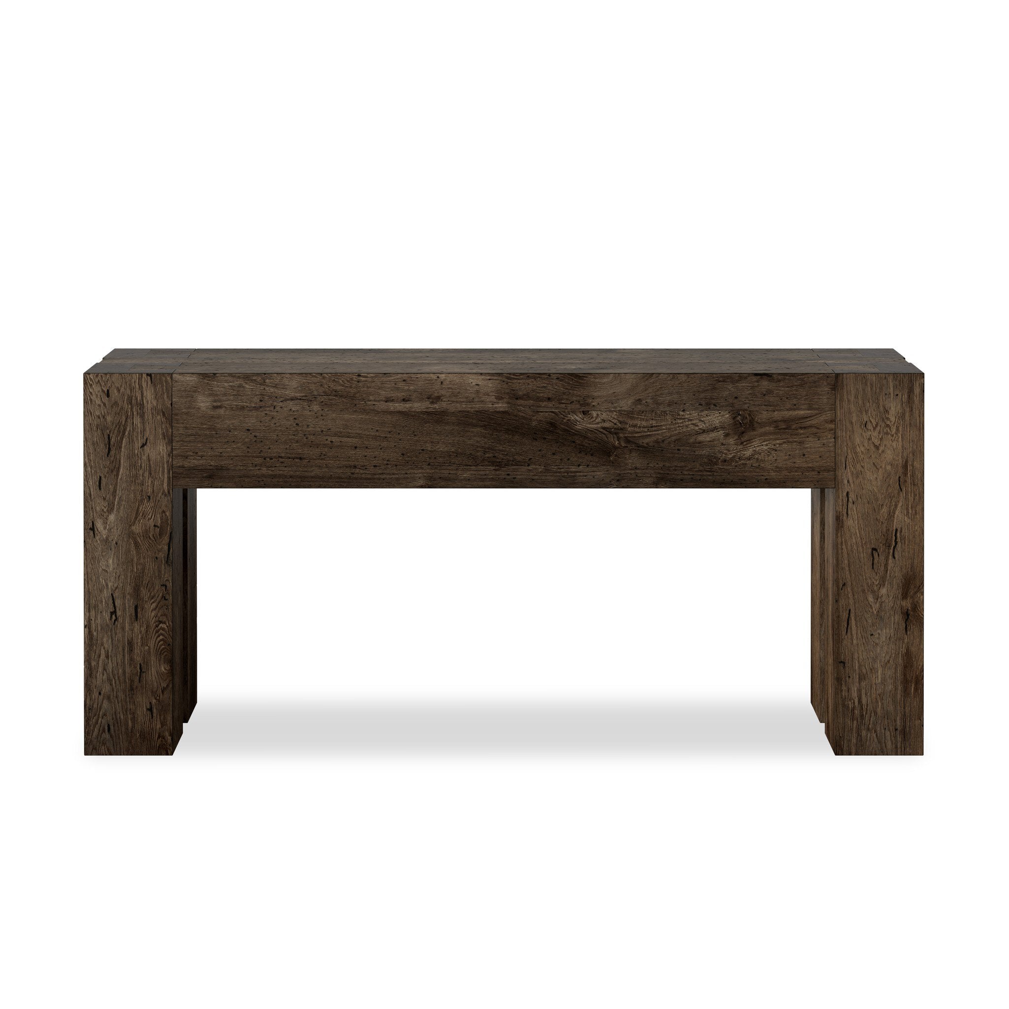 Four Hands Abaso Console Table — Ebony Rustic Wormwood Oak-Smoked Oak Veneer