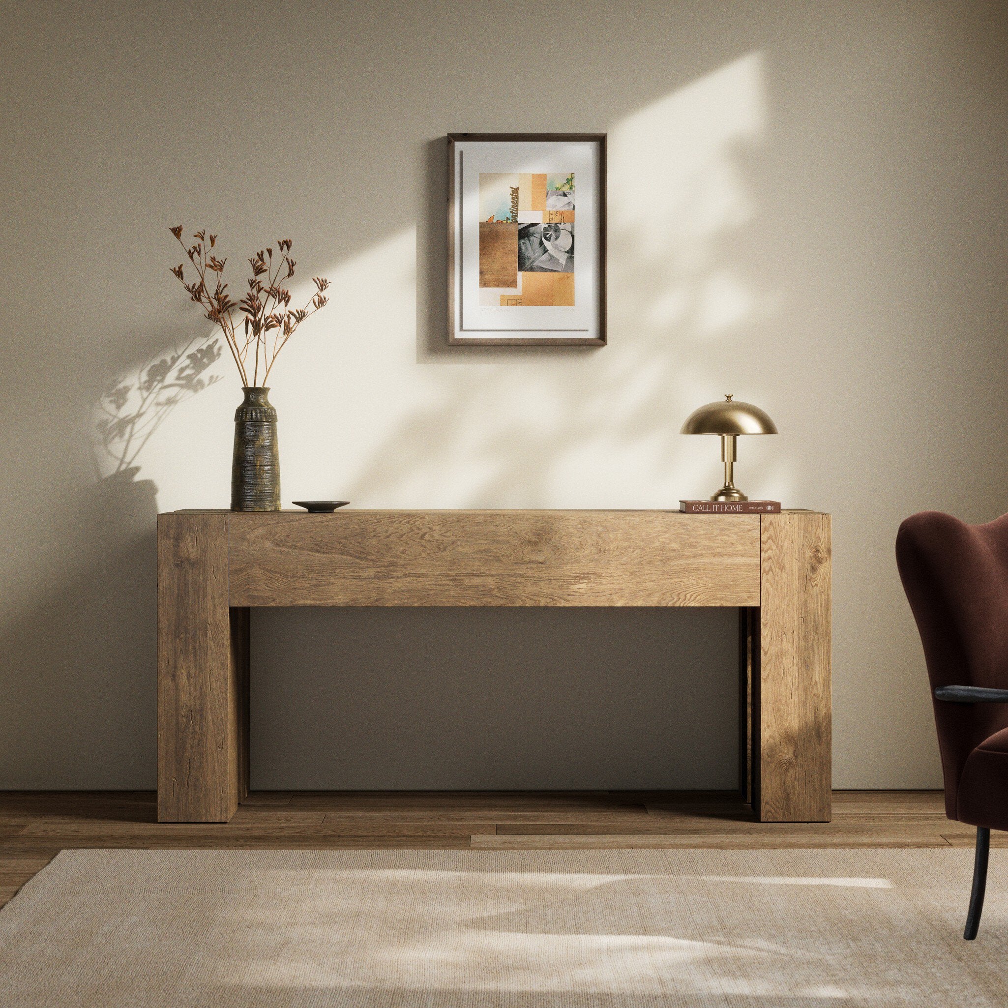 Four Hands Abaso Console Table — Rustic Wormwood Oak-Smoked Oak Veneer